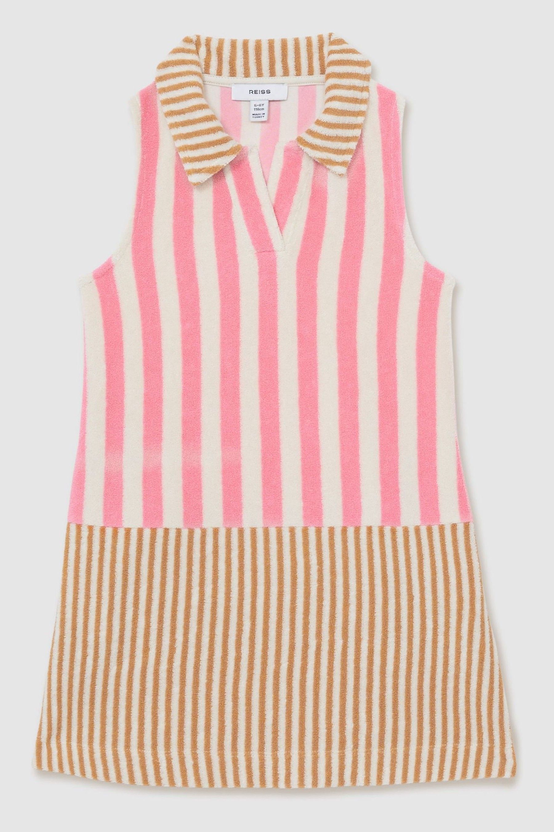 REISS PINK FELICIA 4-9 YRS TOWELLING STRIPE DRESS 