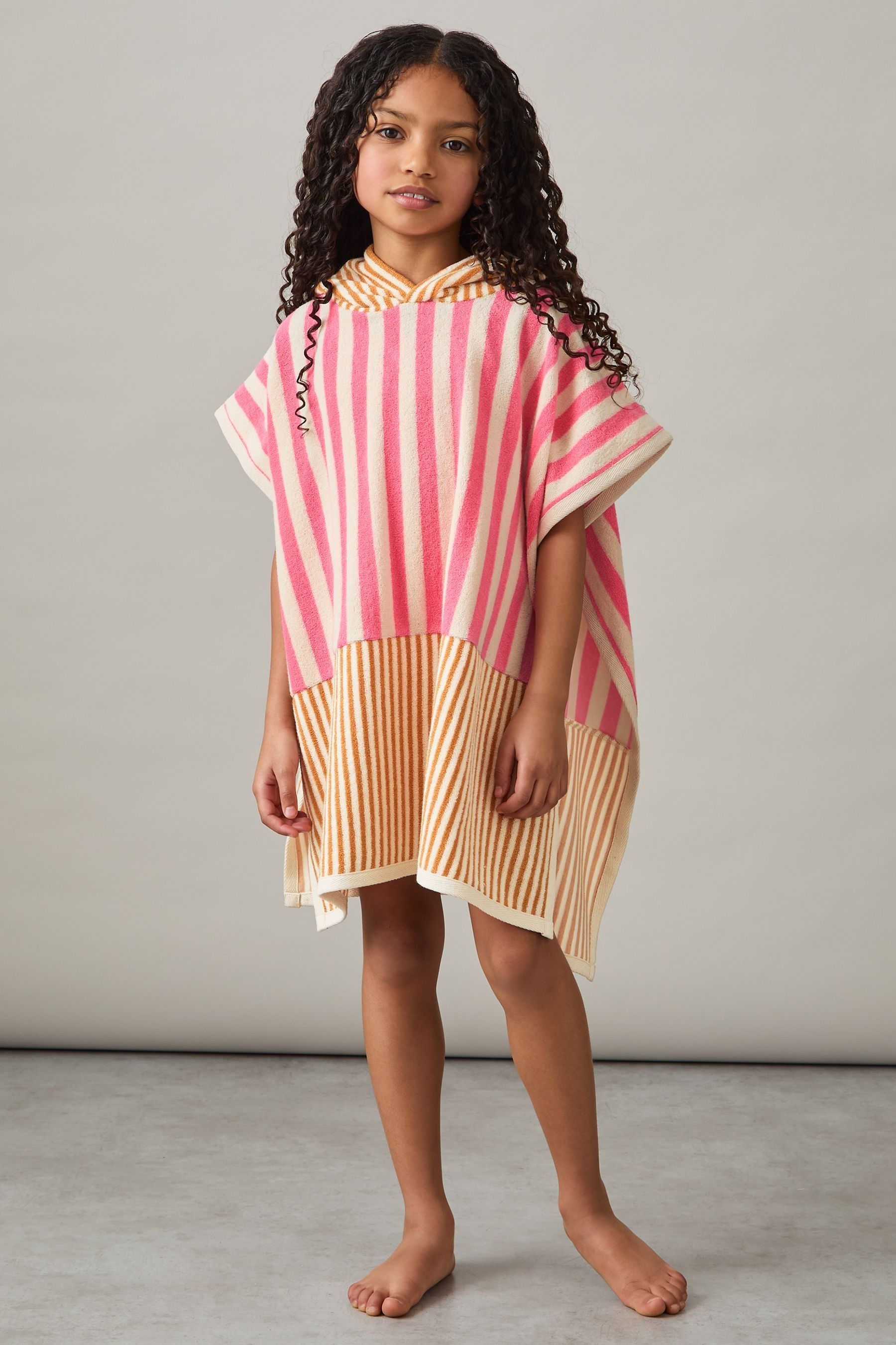 Reiss Pink Towelling Stripe Hooded Cape In Pink