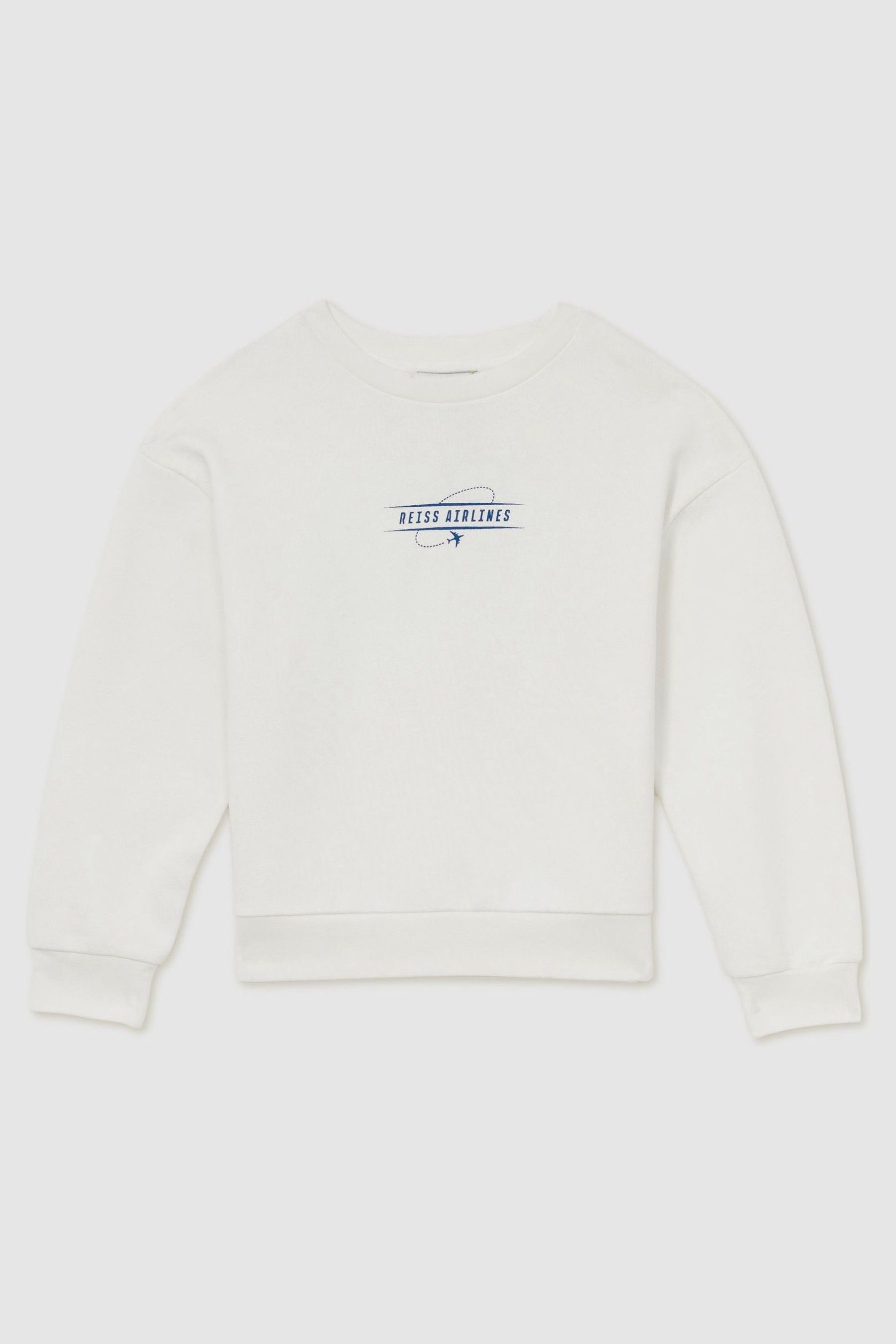 Reiss White/blue 13-14 Yrs Cotton-blend Airlines-print Sweatshirt In White/blue