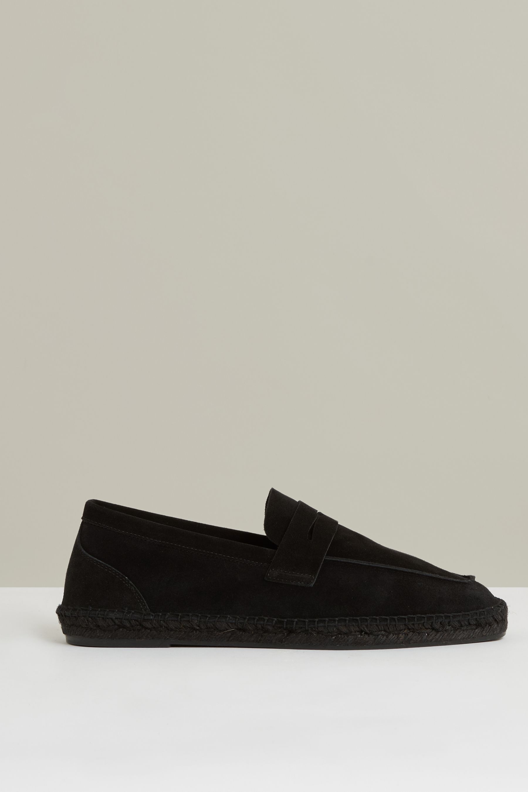 Shop Reiss All Black Suede Penny-strap Espadrilles