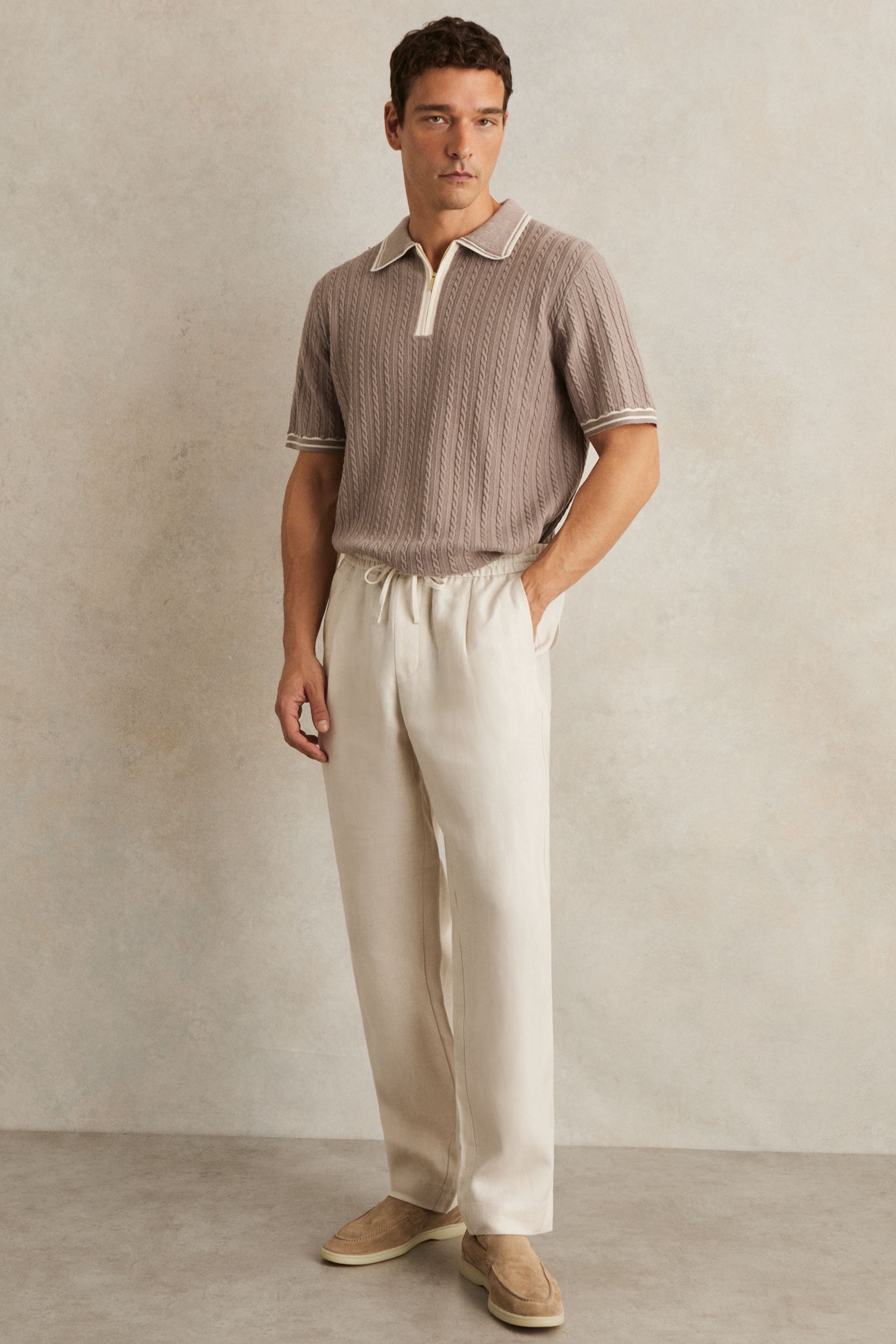 Reiss Stone Linen Drawstring Relaxed-fit Trousers