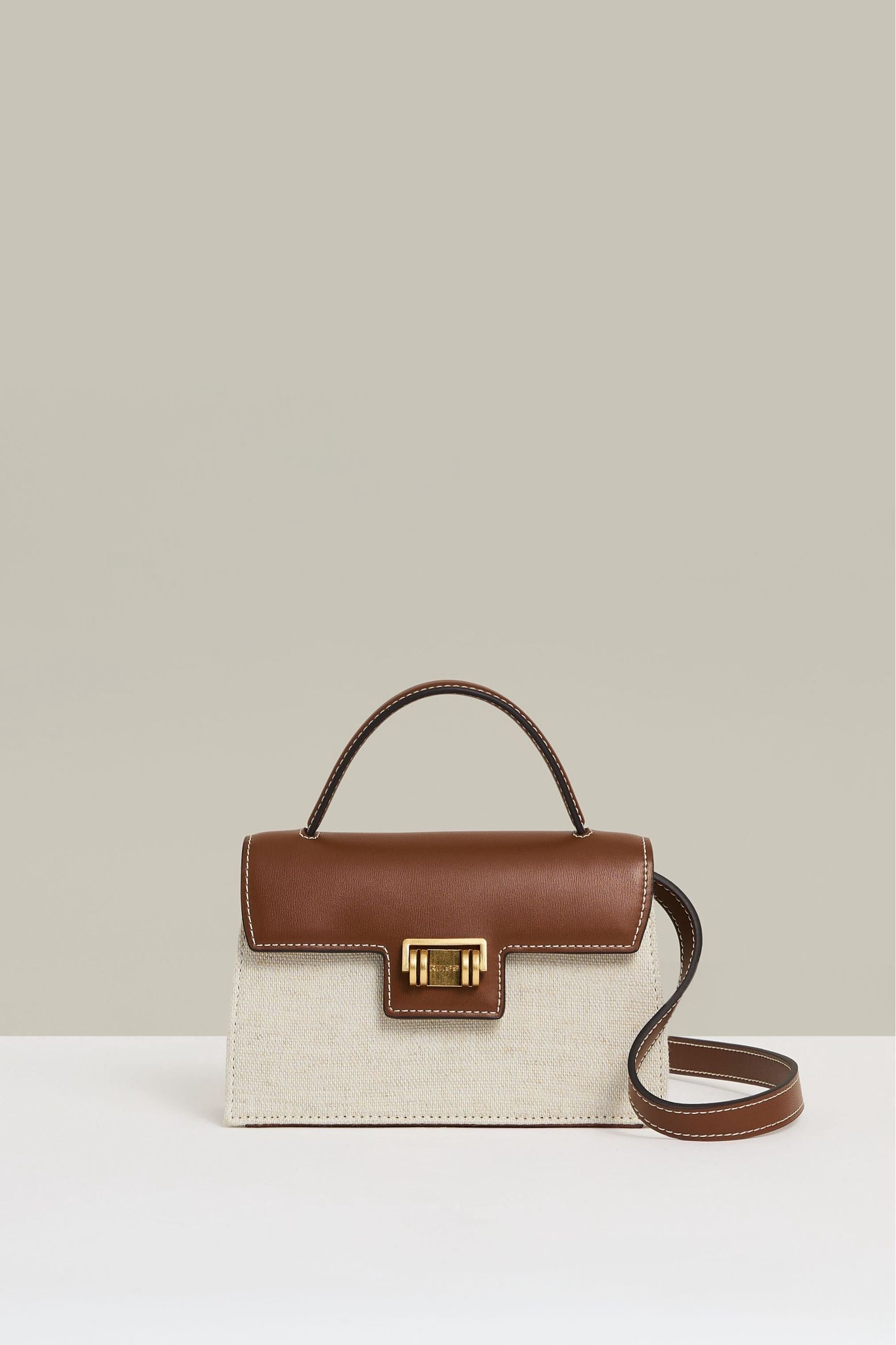 Reiss Neutral Linen Canvas Top Handle Bag,