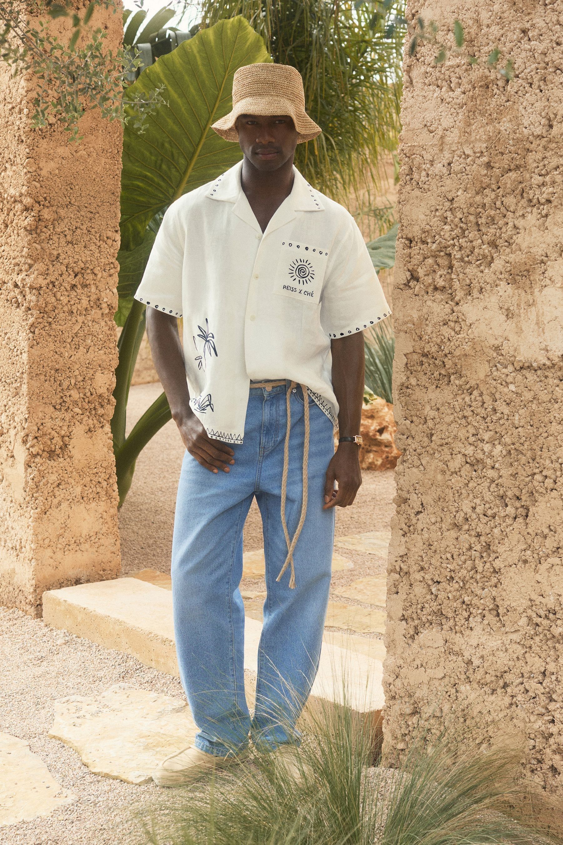 Reiss White | Ché Cotton-linen Palm Shirt