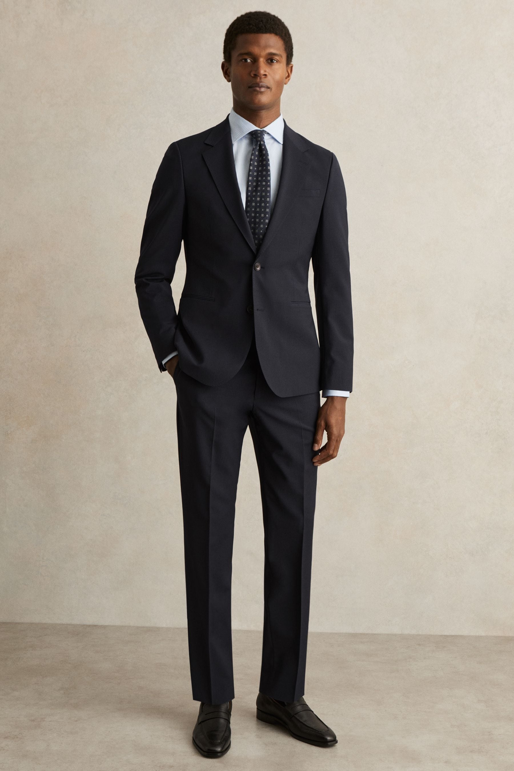 Reiss Navy Wool-blend Single-breasted Suit Blazer Slim-fit