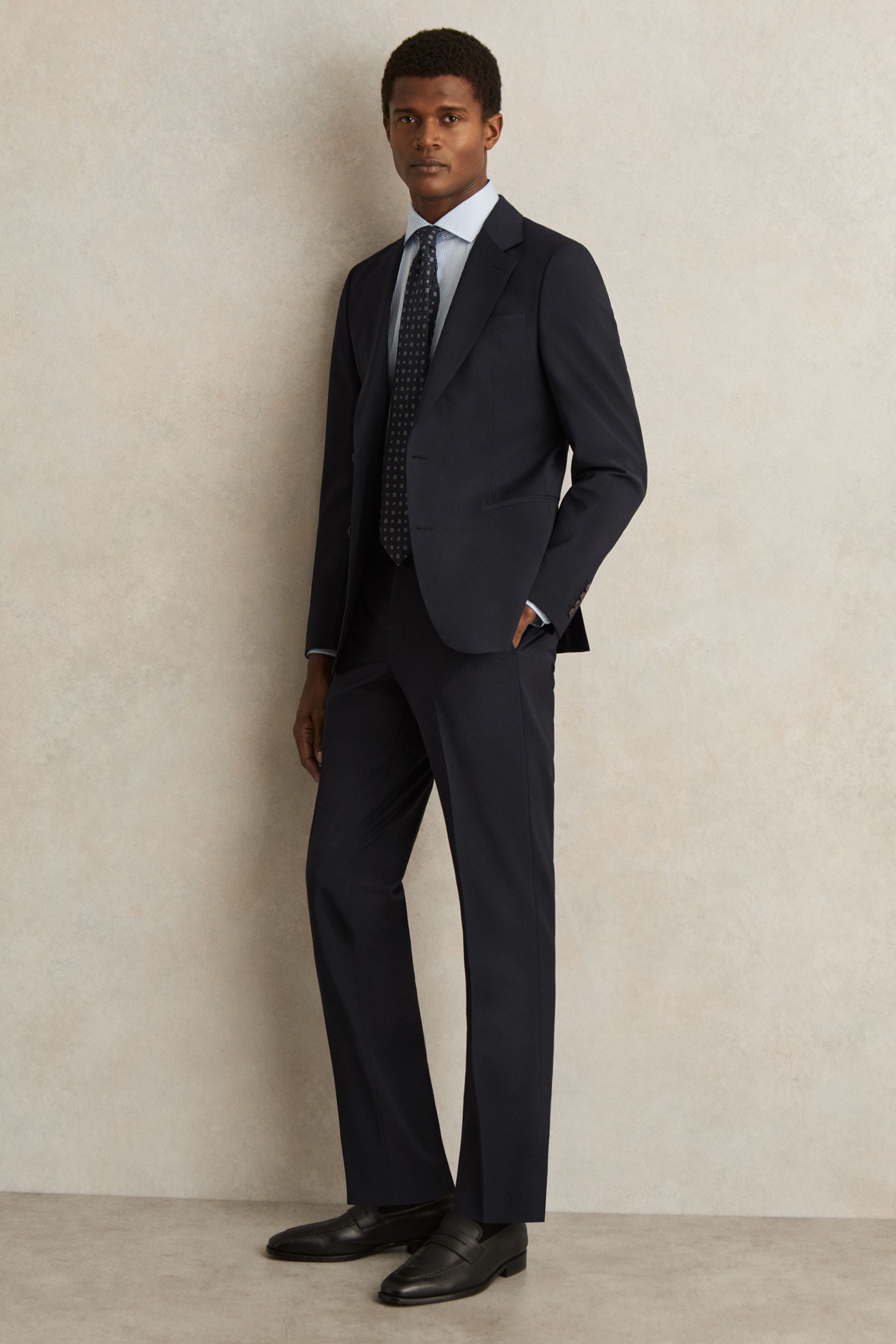 Reiss Navy Slim-fit Wool-blend Suit Trousers