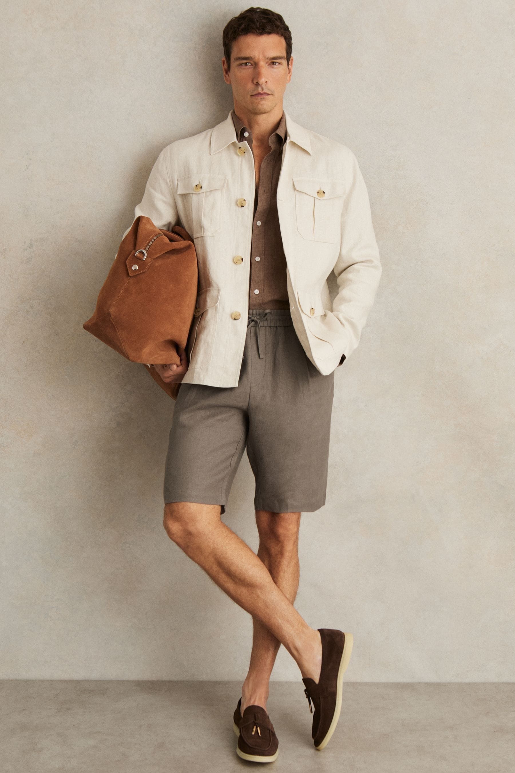 Reiss Mushroom Brown Barges Linen Drawstrings