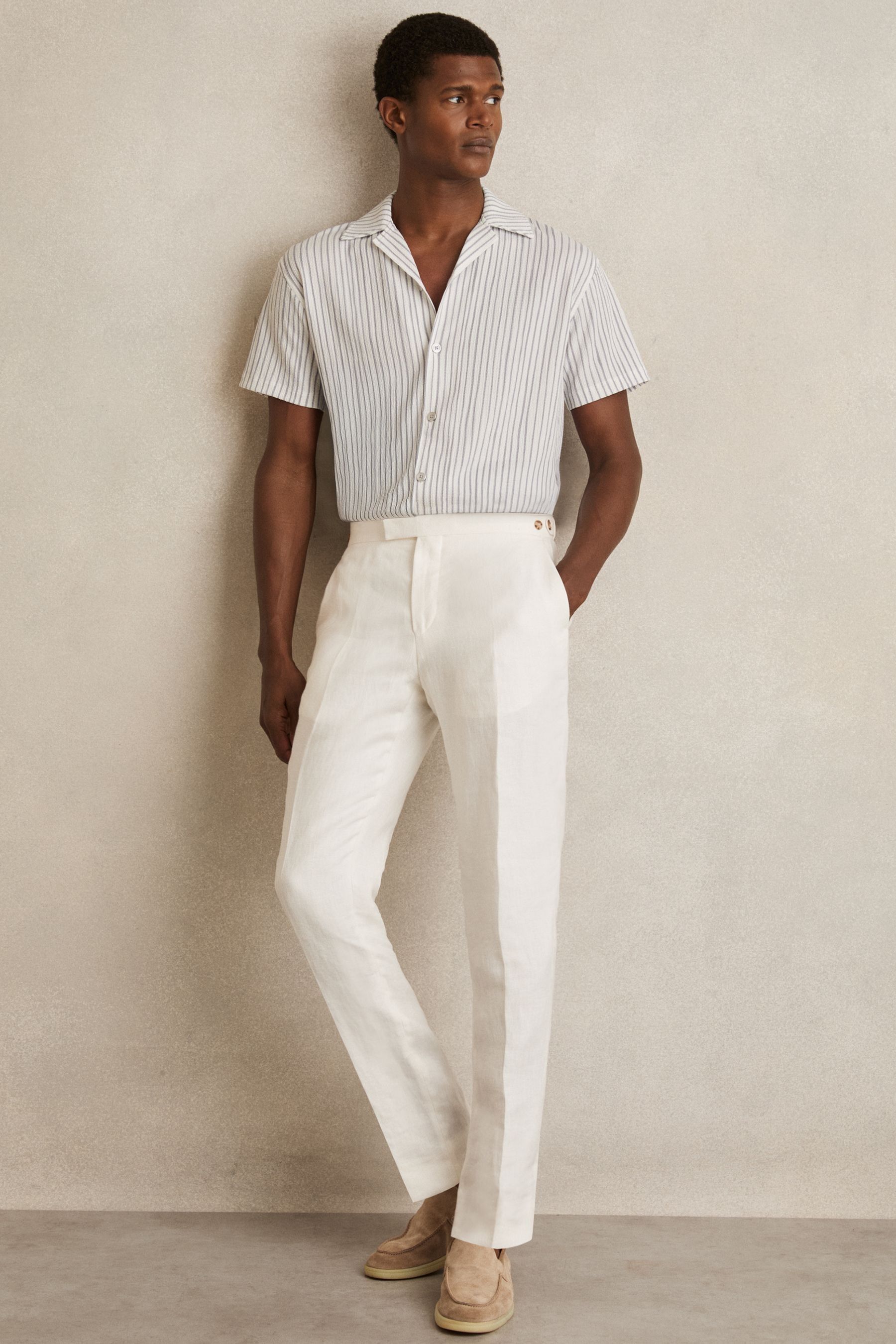 Shop Reiss White/soft Blue Textured Stripe Cuban Collar Shirt