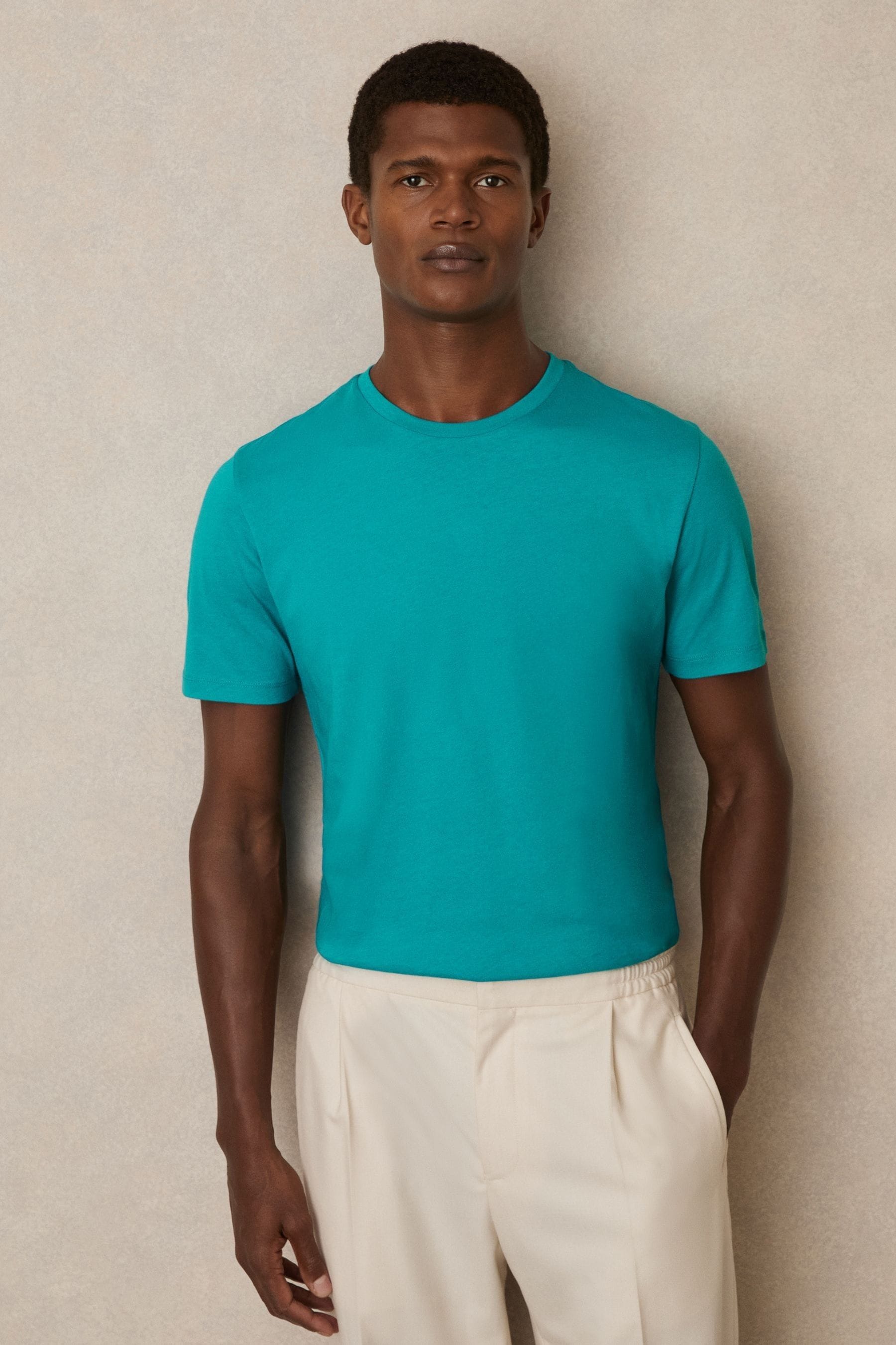 Reiss Mens Seafoam Bless Crewneck Short-sleeve Cotton T-shirt