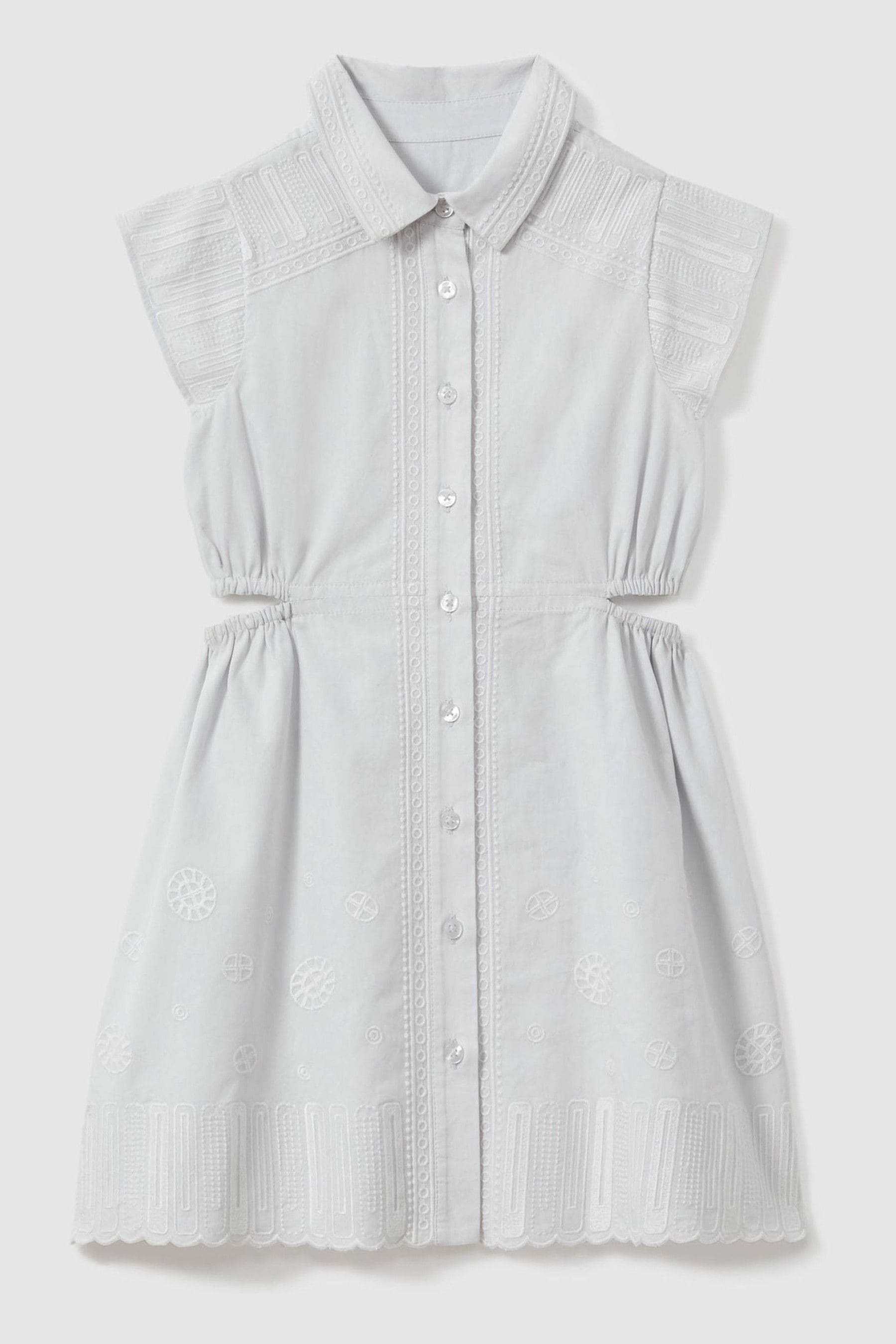 Reiss Elliot - Blue Teen Cotton Embroidered Cut-out Dress, Uk 13-14 Yrs In Gray