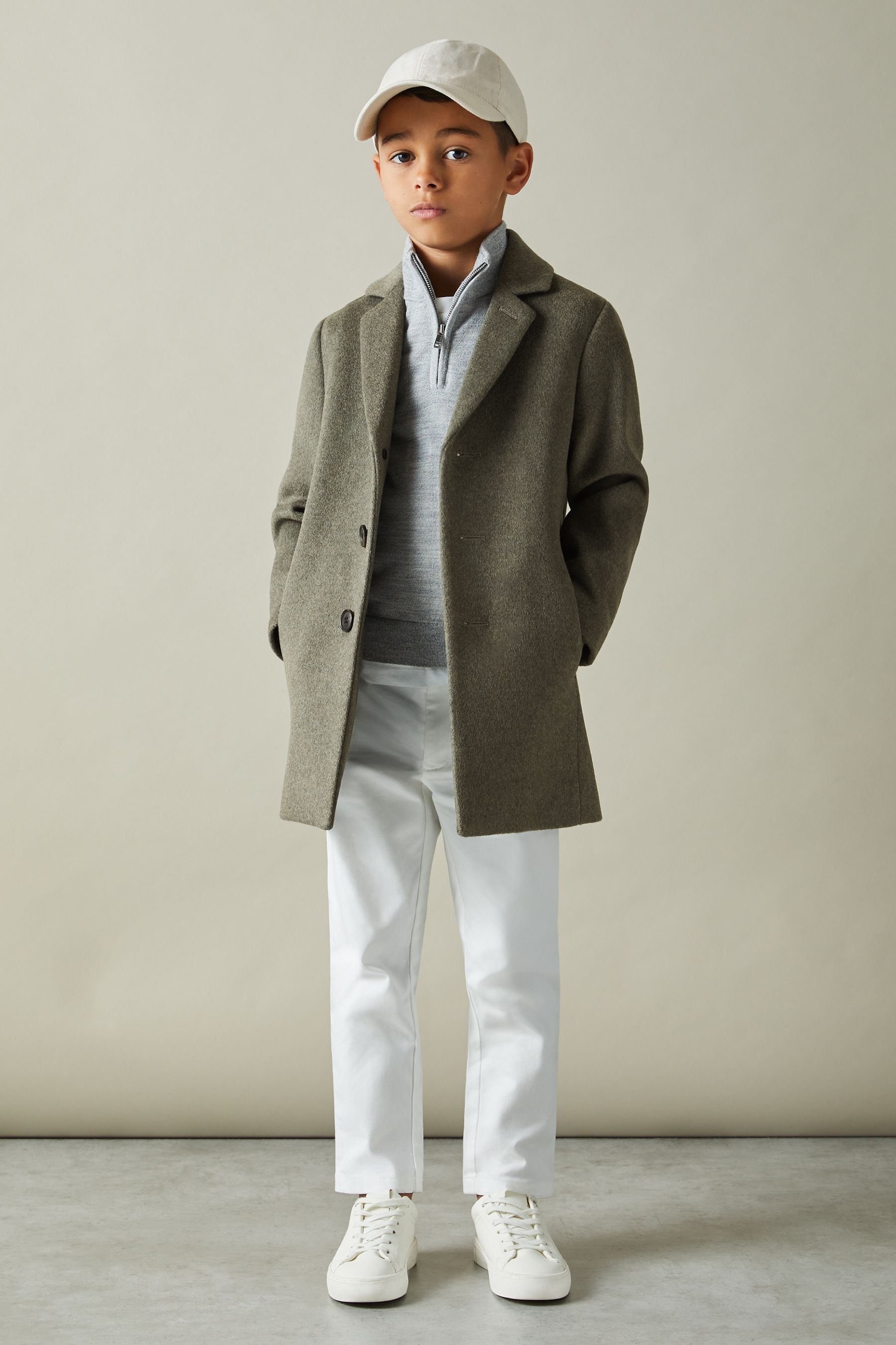 Reiss Green Smoke Junior Single Breasted Overcoat In Green Smoke