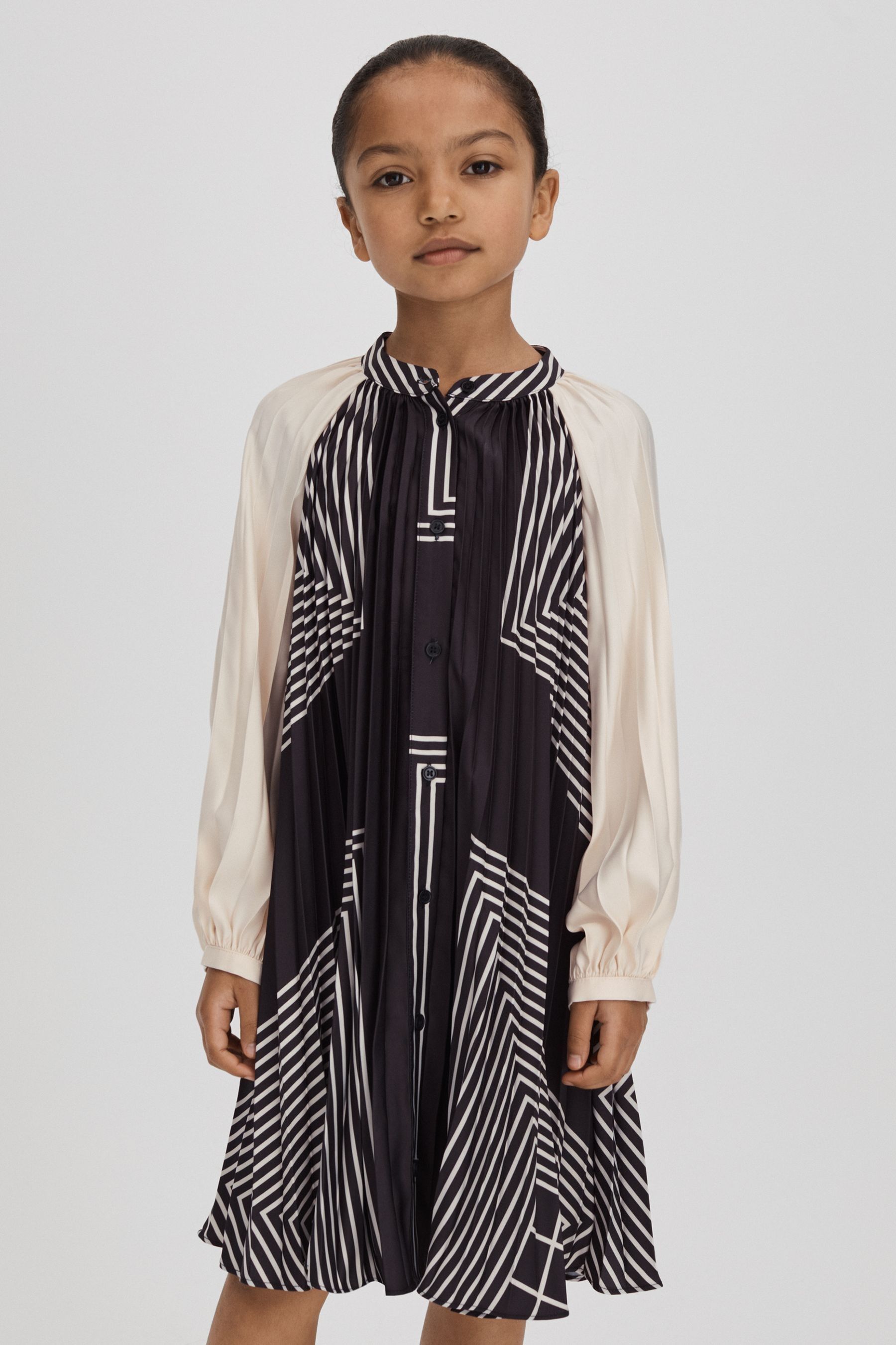 Reiss Navy Bay Teen Printed Pleated Dress
