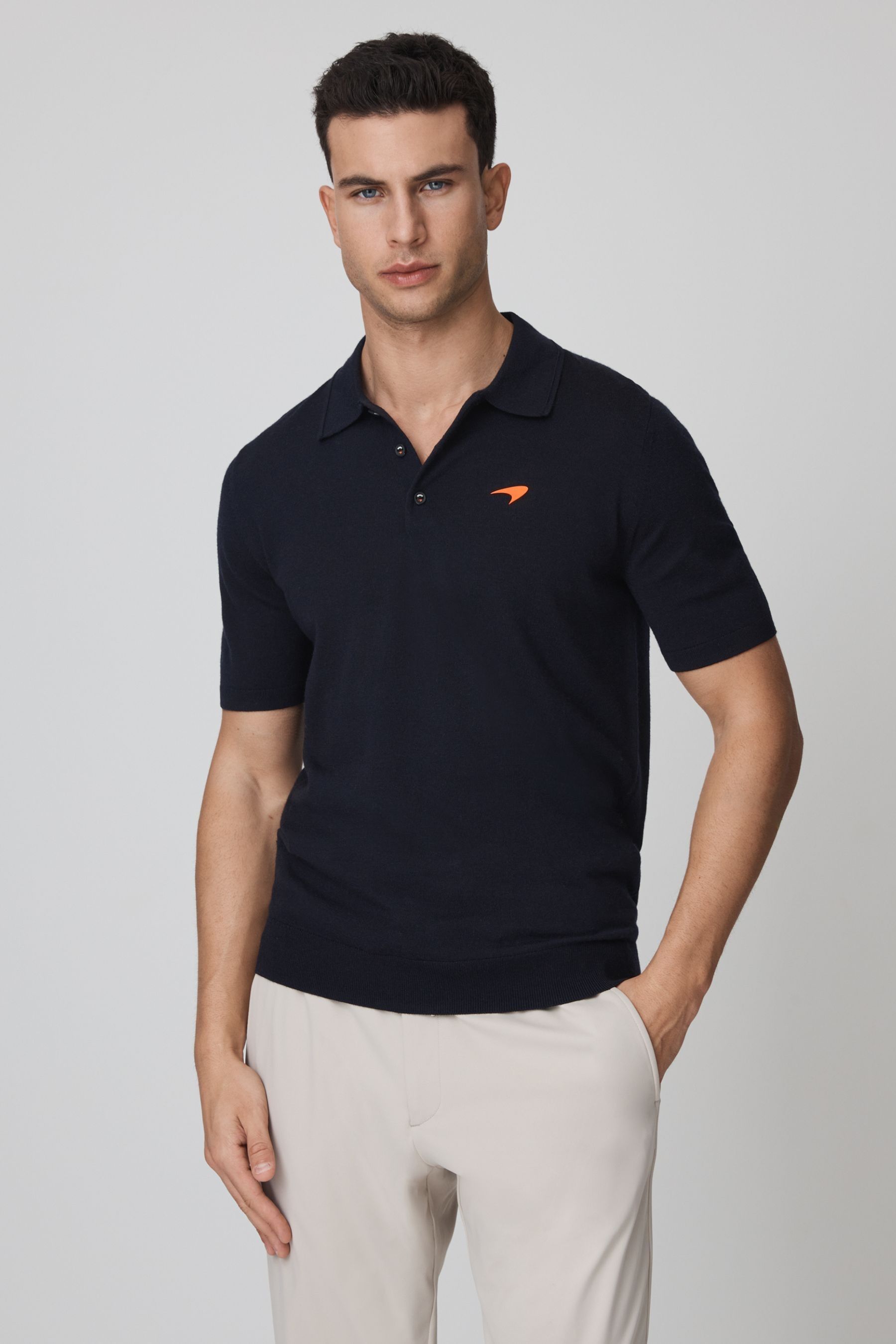 McLaren F1 Merino Wool Polo Shirt, Navy/Camel, M