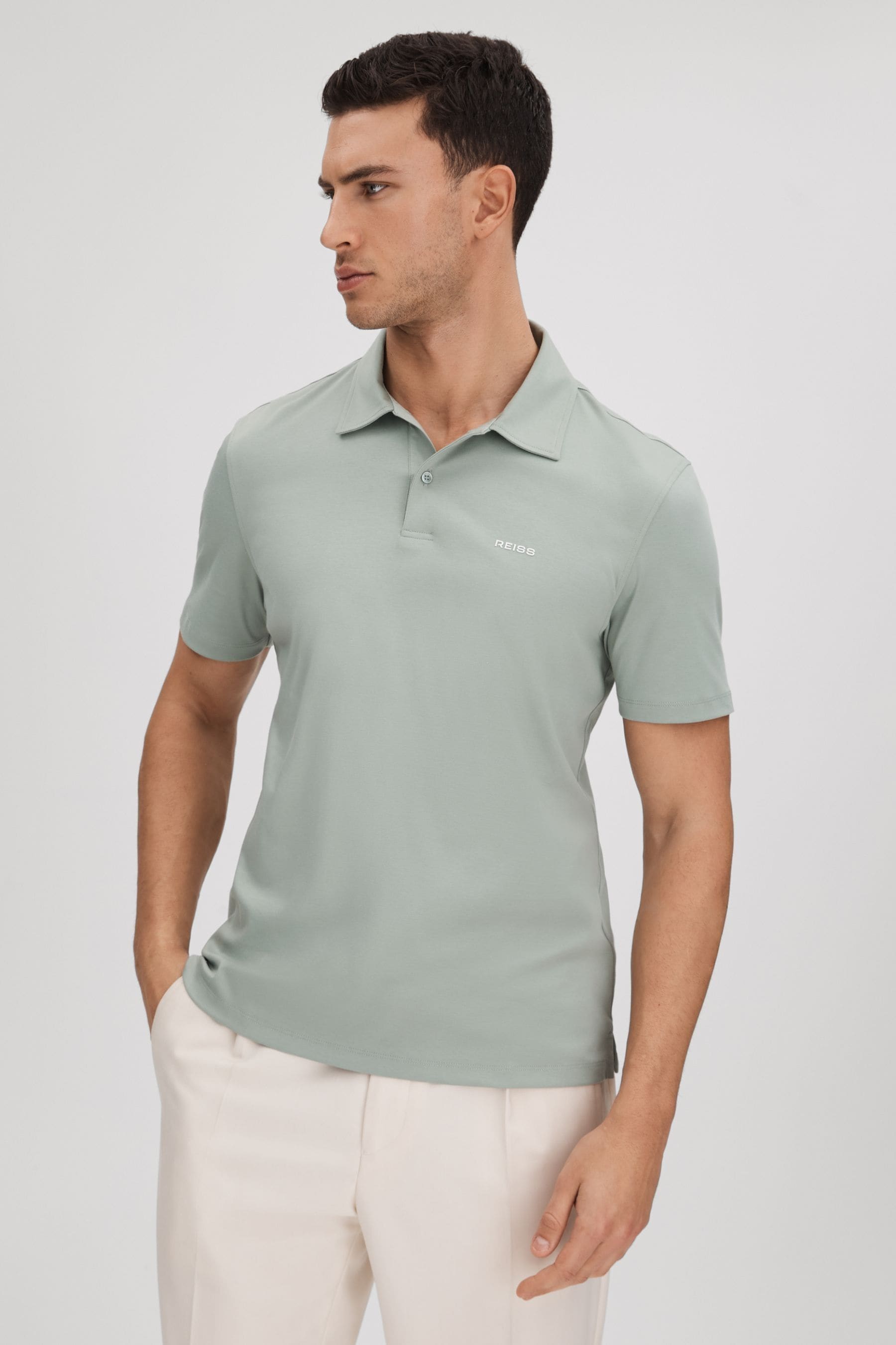 Reiss Owens - Sage Slim Fit Cotton Polo Shirt, S