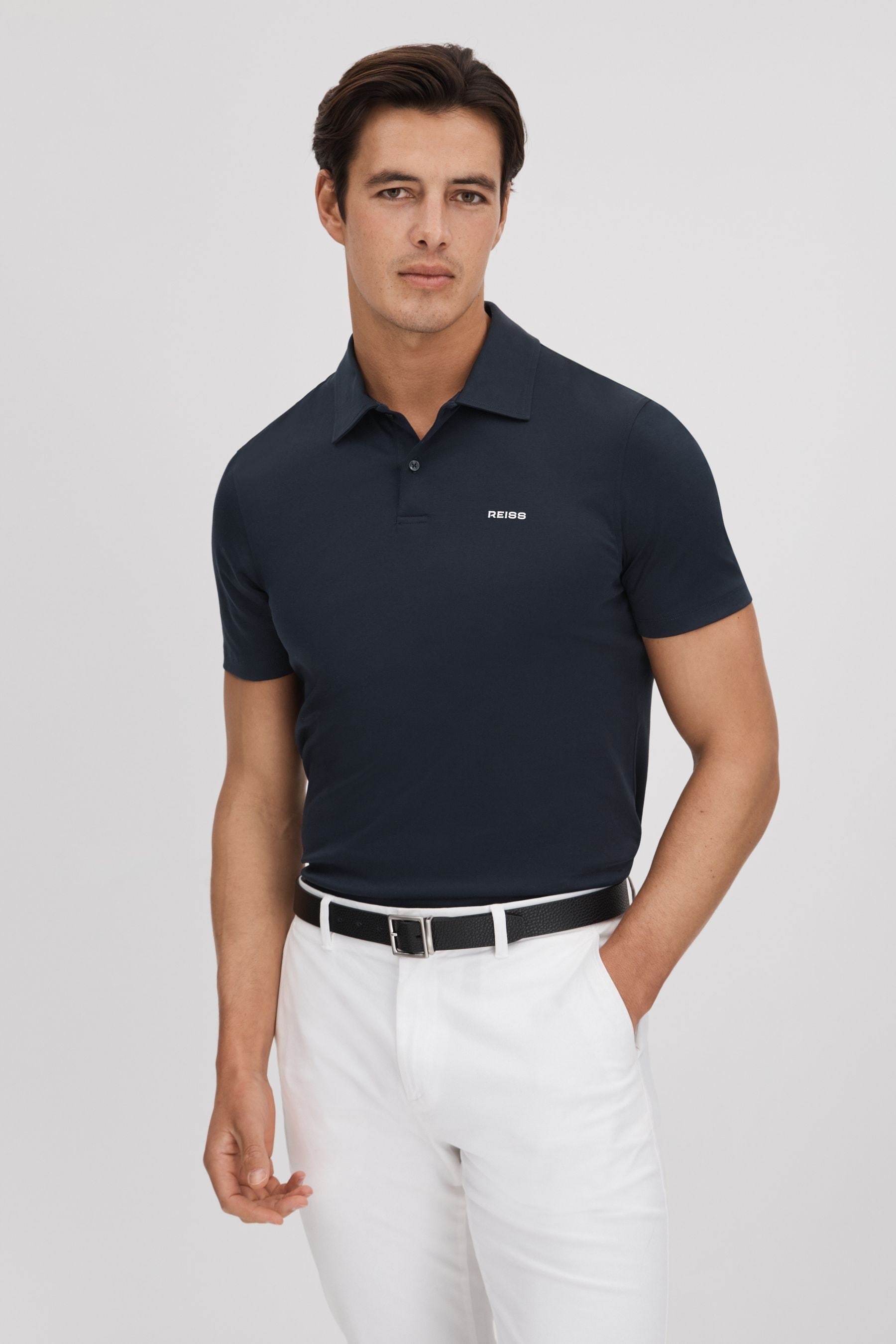 Reiss Owens - Navy Slim Fit Cotton Polo Shirt, L