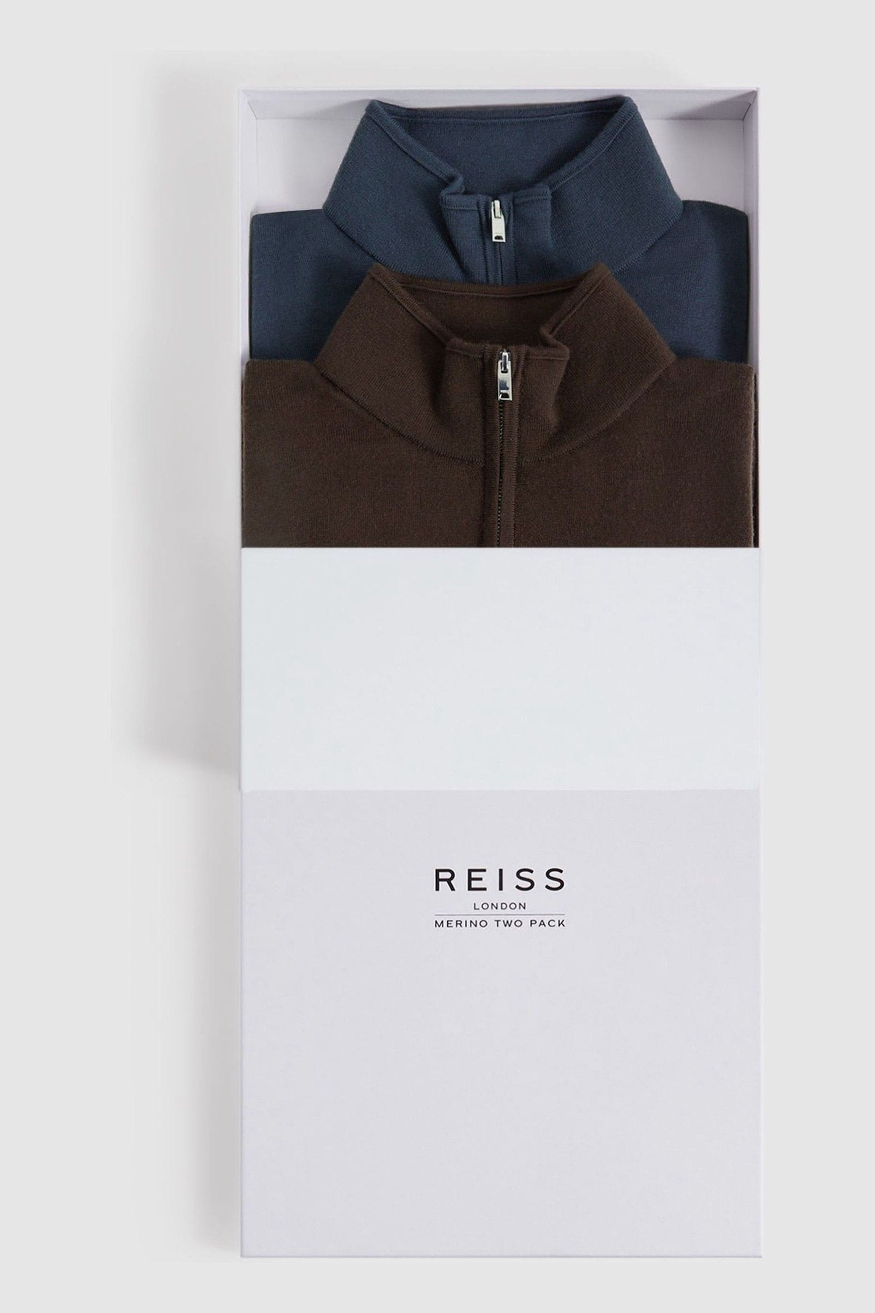 Reiss Bitter Chocolate/anthracite Blackhall 2 Pack Two Pack Of Merino Wool Zip-neck Jumpers