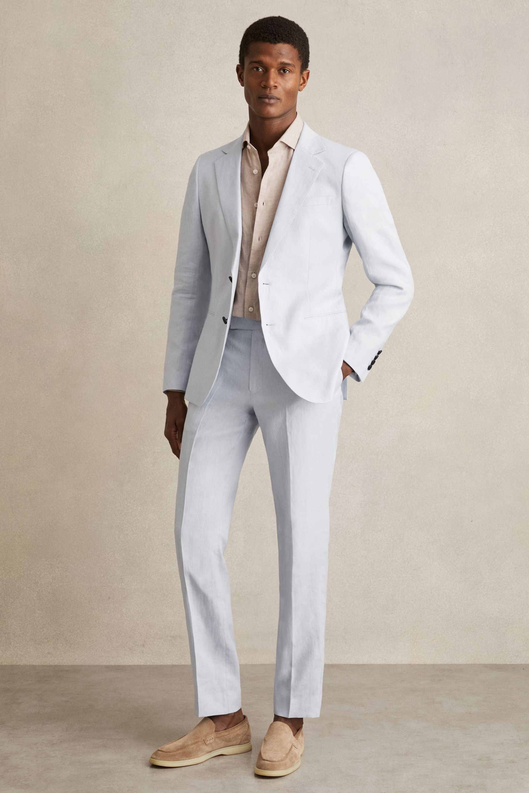 Reiss Kin Linen Slim Fit Mixer Pants In Soft Blue