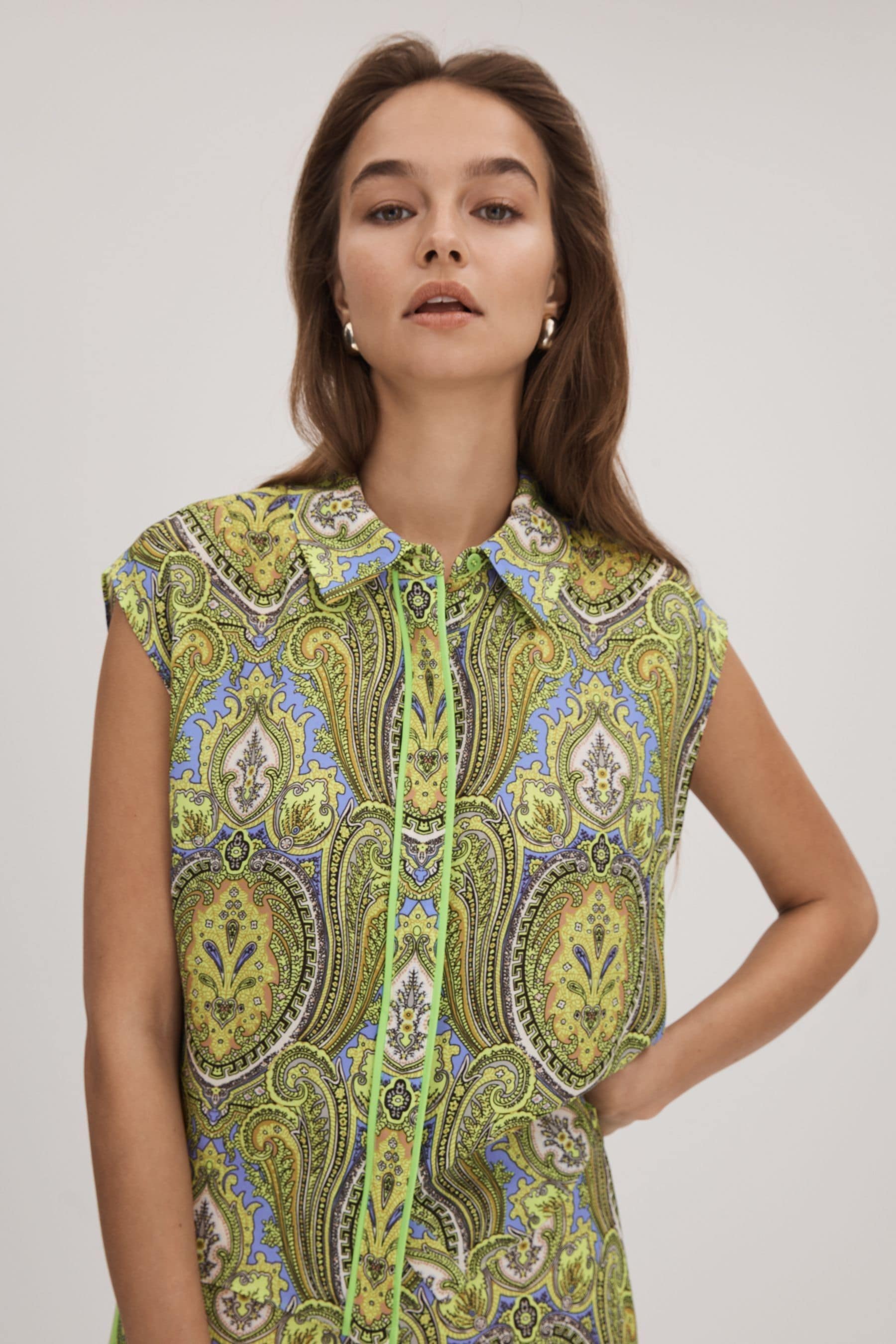 Florere Printed Cropped Top In Lime/green
