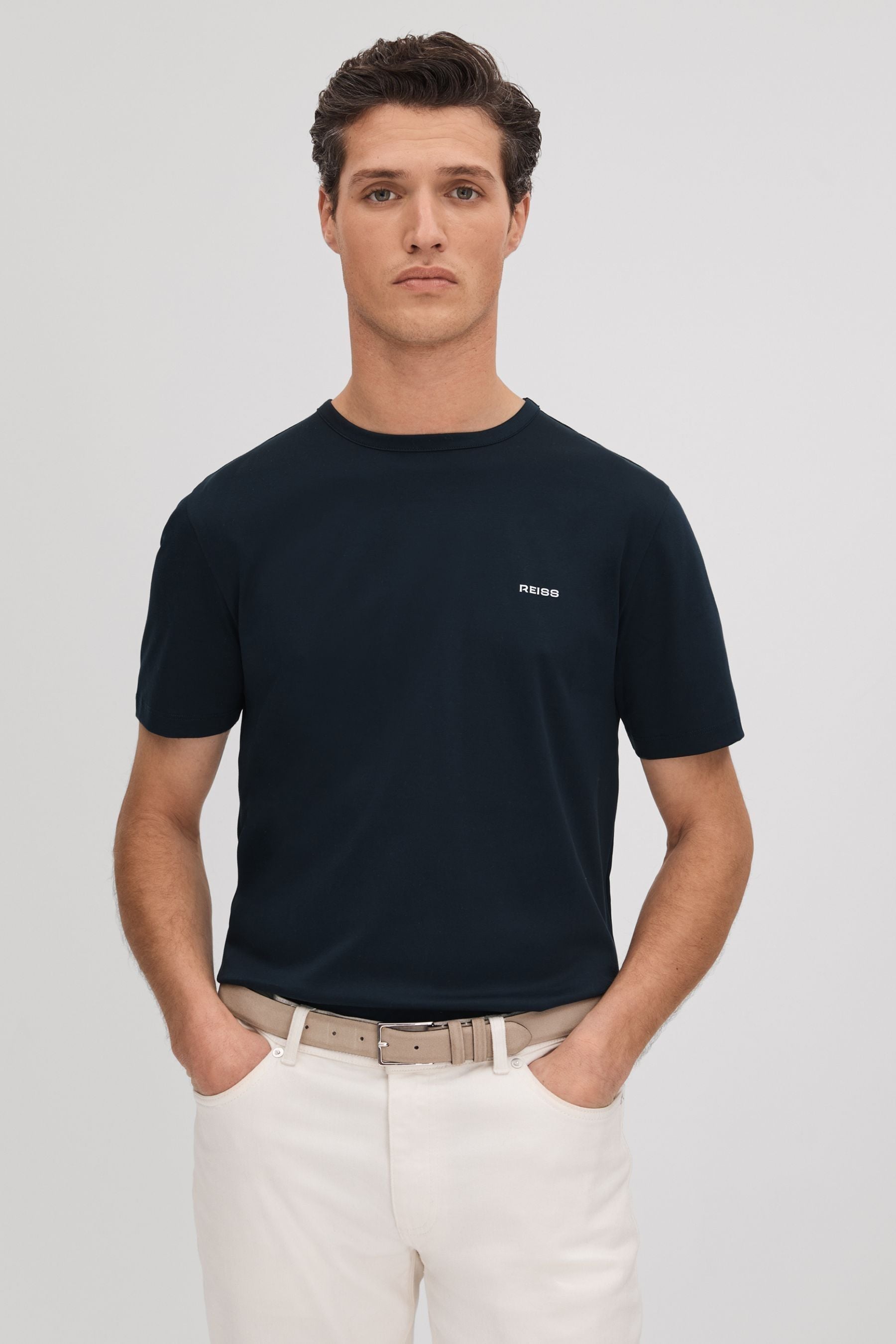 Reiss Russell - Navy Slim Fit Cotton Crew T-shirt, M