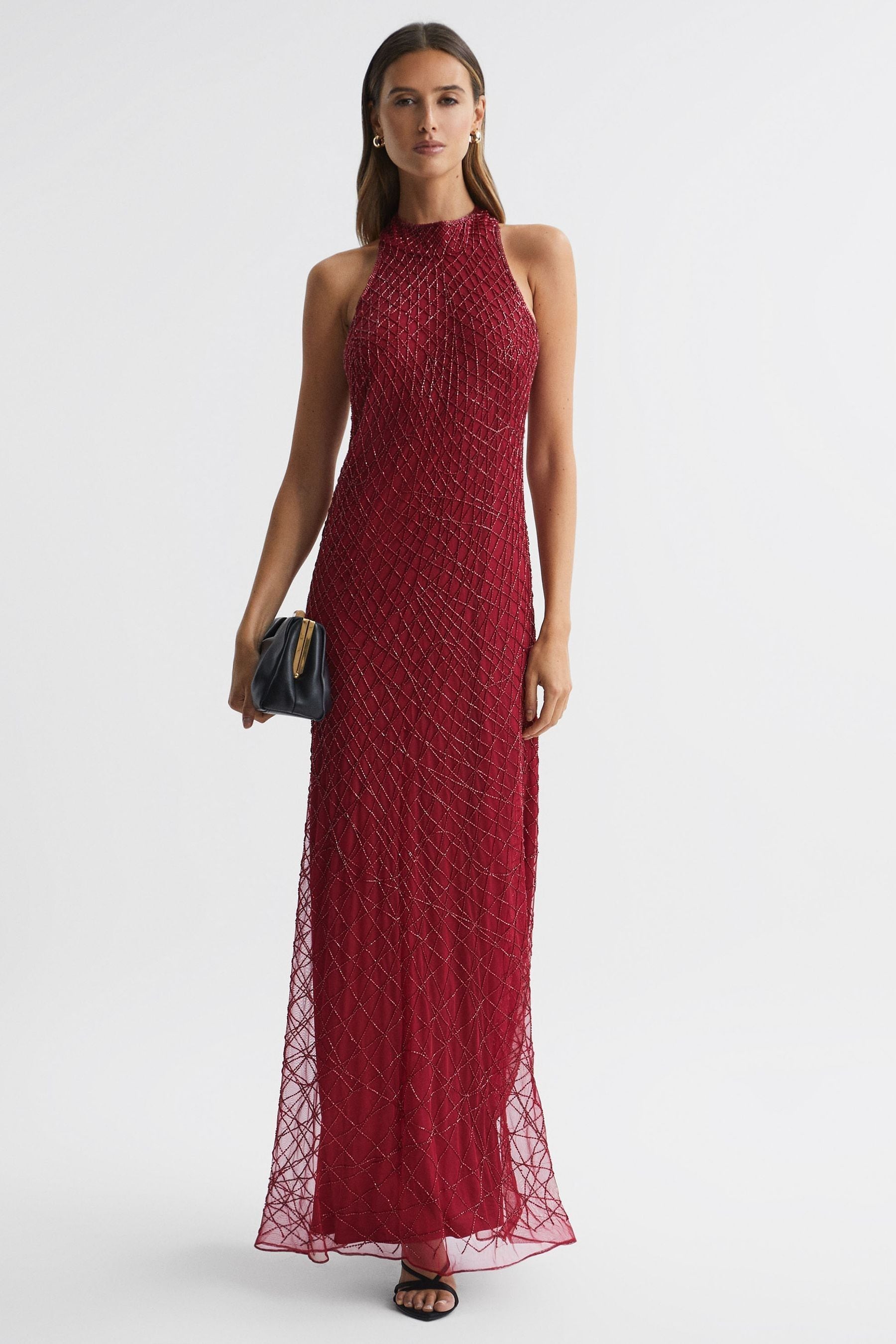 Raishma Embellished Maxi Dress In Deep Red