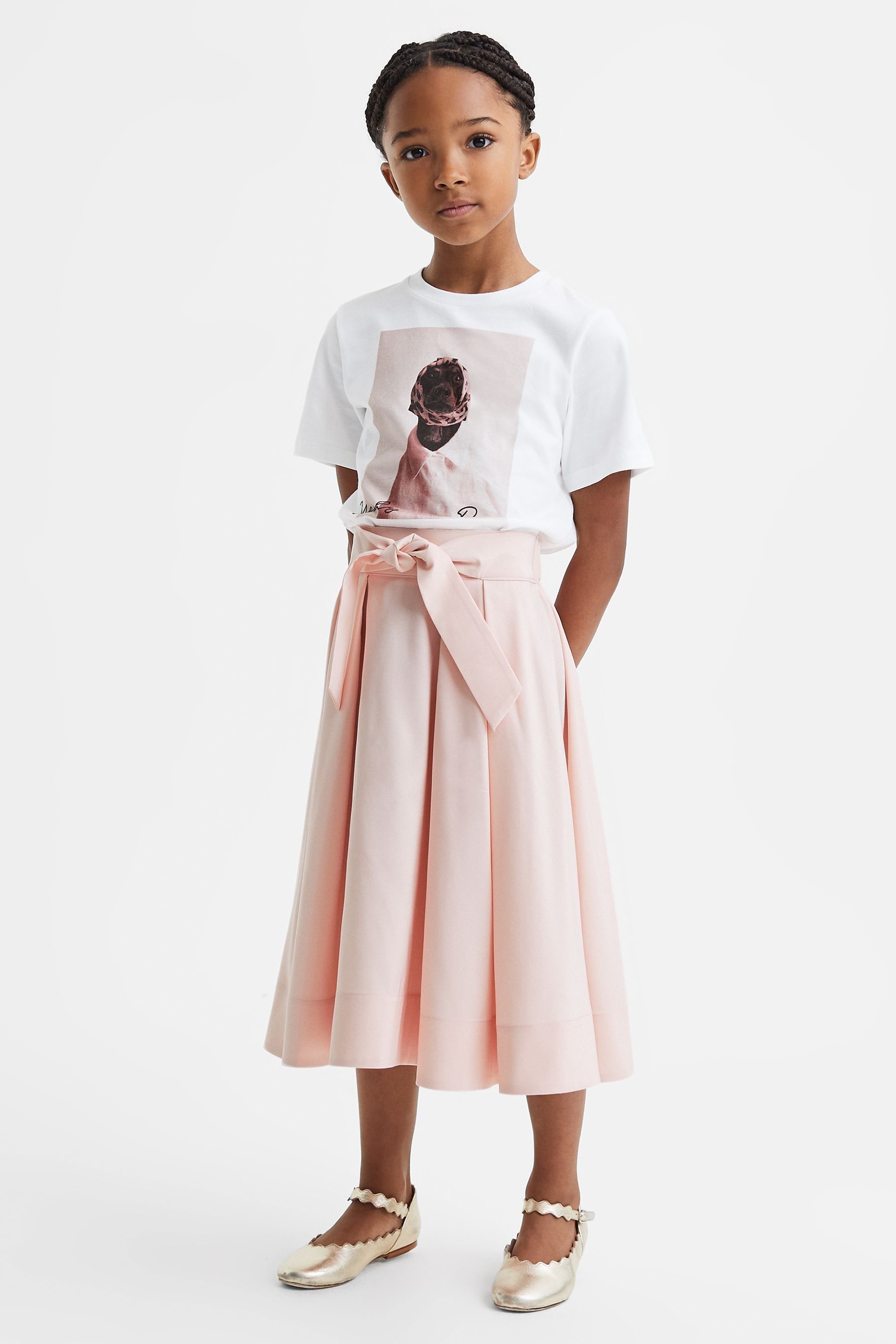 Reiss Kids' Garcia - Pink Pleated Belted Taffeta Midi Skirt,