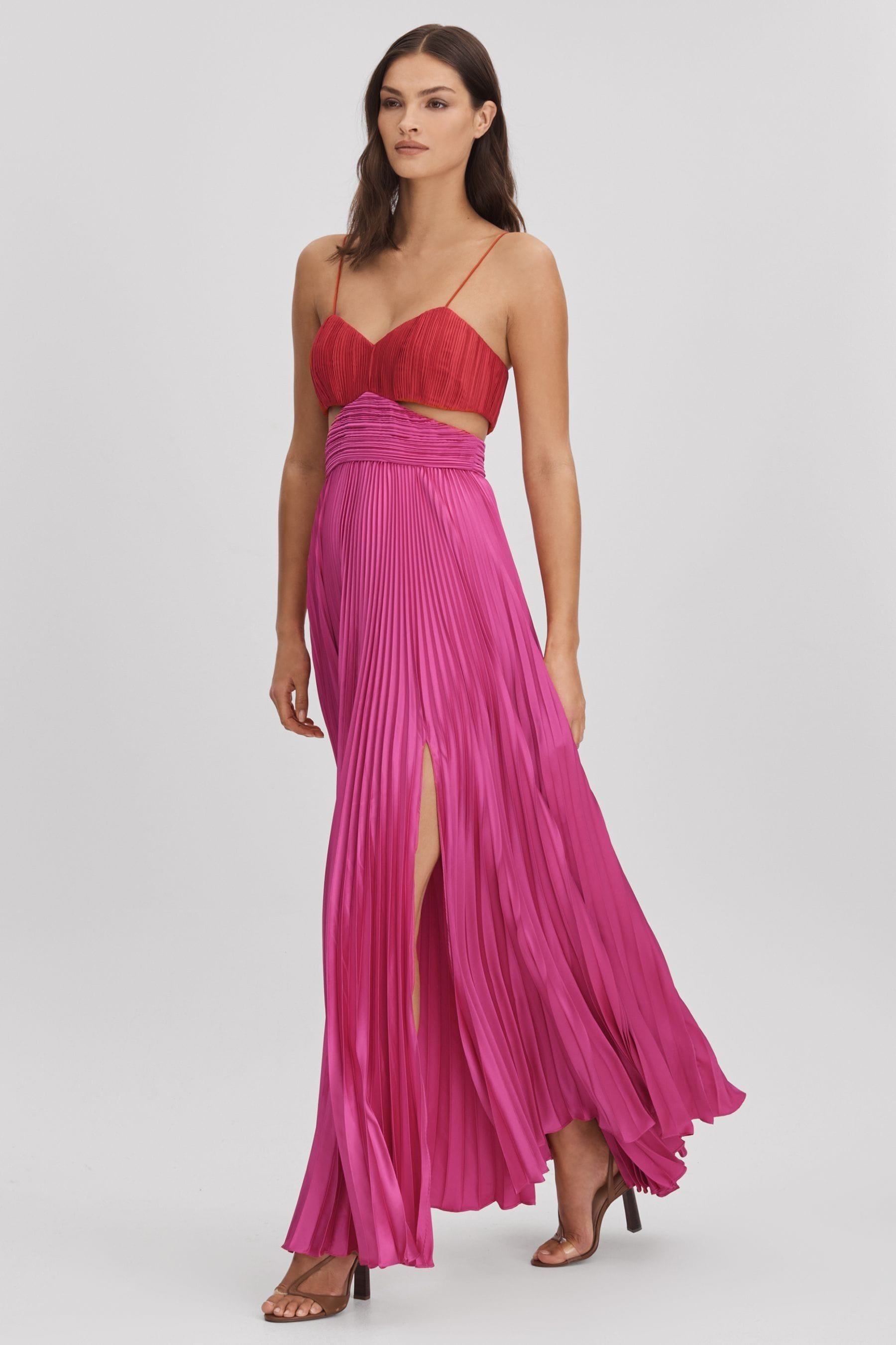 Shop Amur Pleated Cut-out Maxi Dress In Magenta