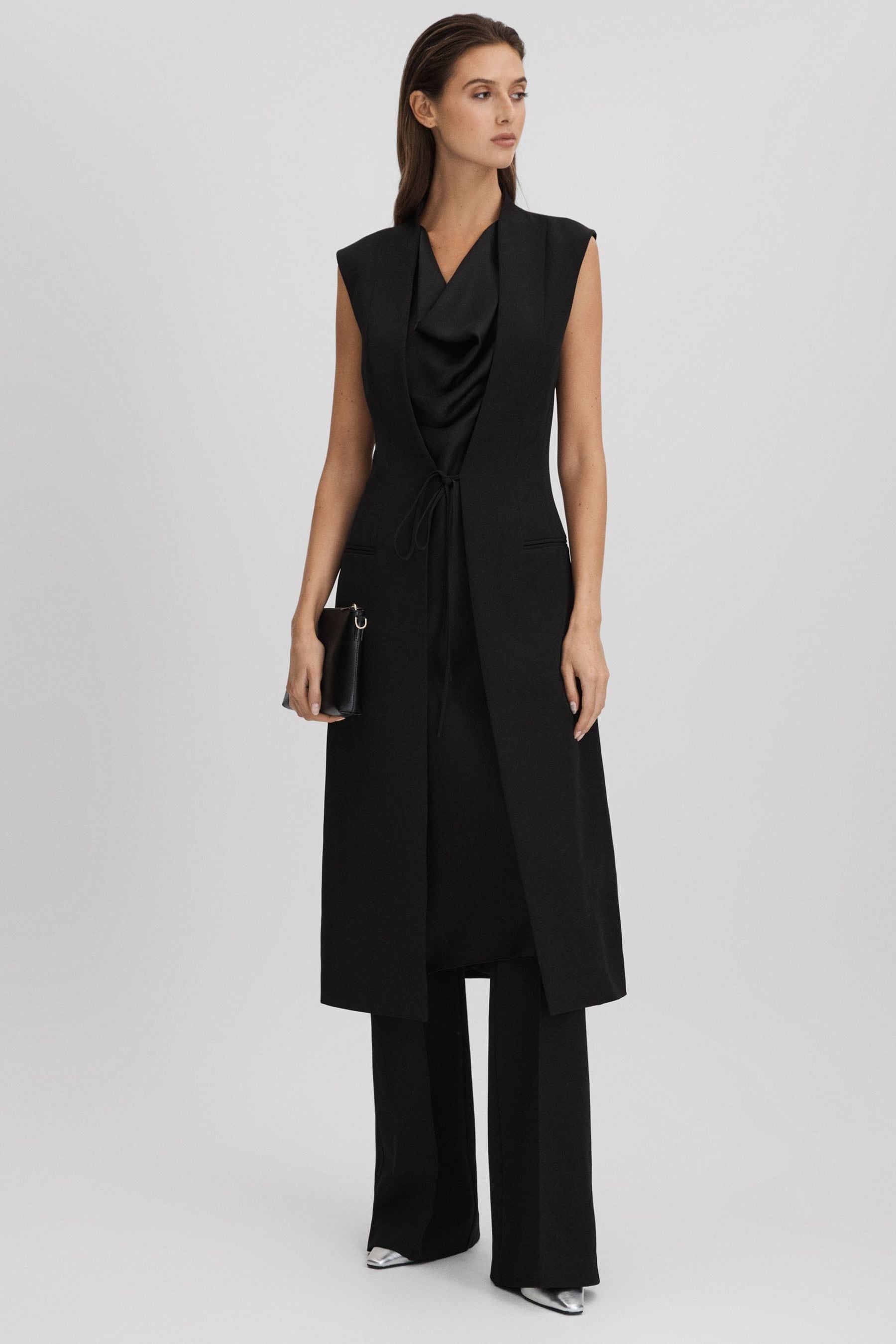 Shop Halston Cowl Neck Wrap Midi Dress In Black