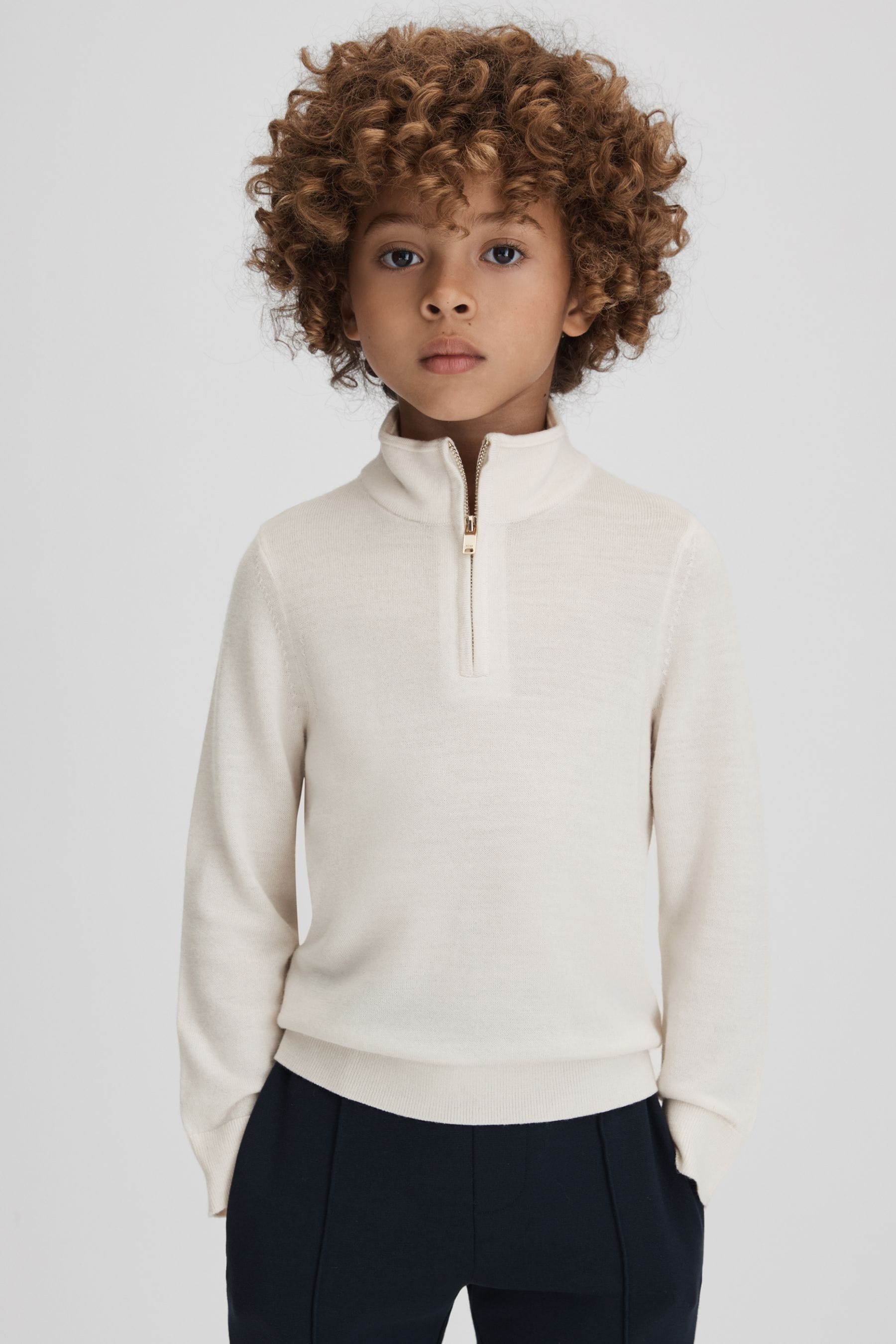 Reiss Kids' Blackhall - Snow Wool Half-zip Funnel Neck Jumper, Age 4-5 Years