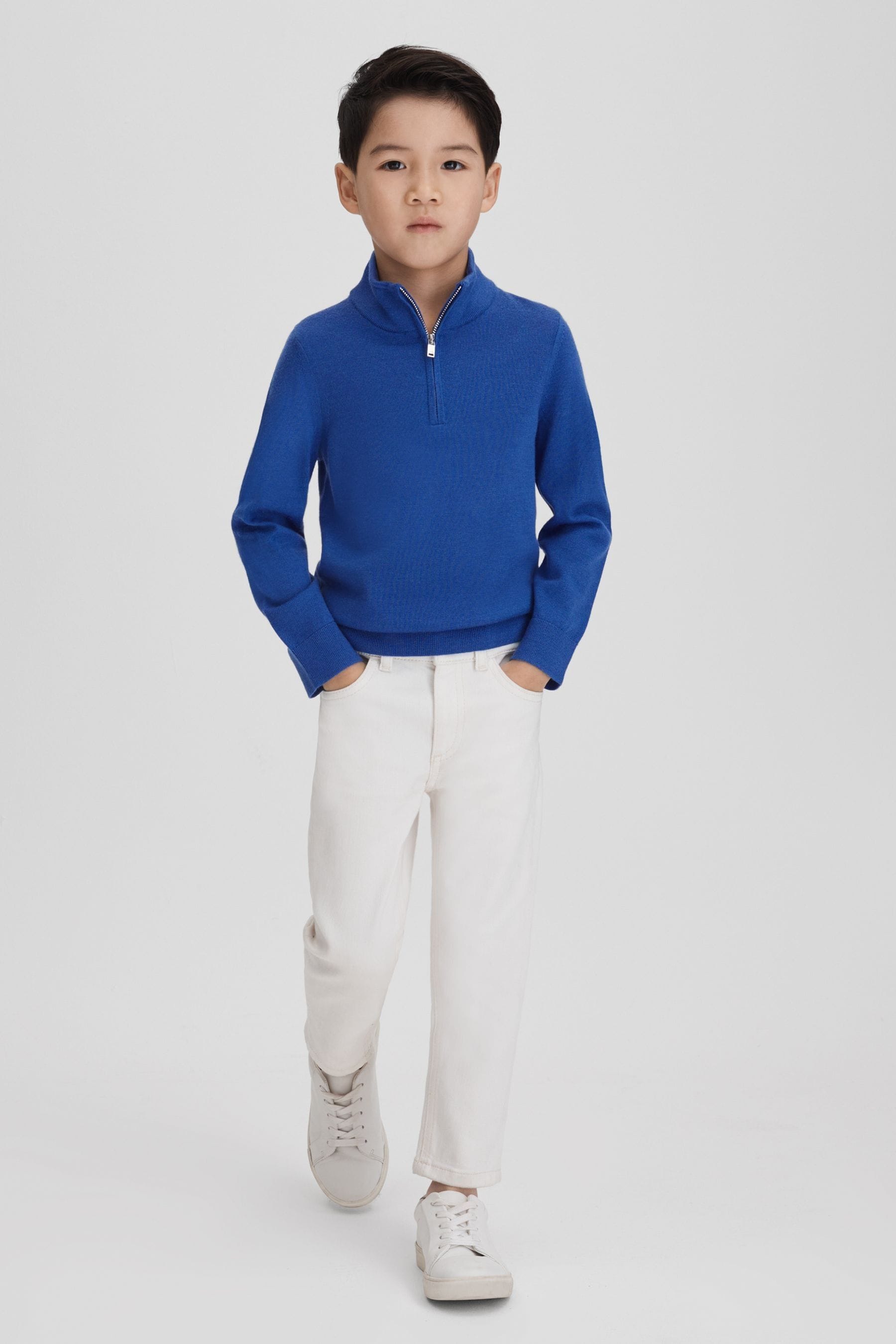 Reiss Lapis Blue Junior Wool Half-zip Funnel Neck Jumper In Lapis Blue