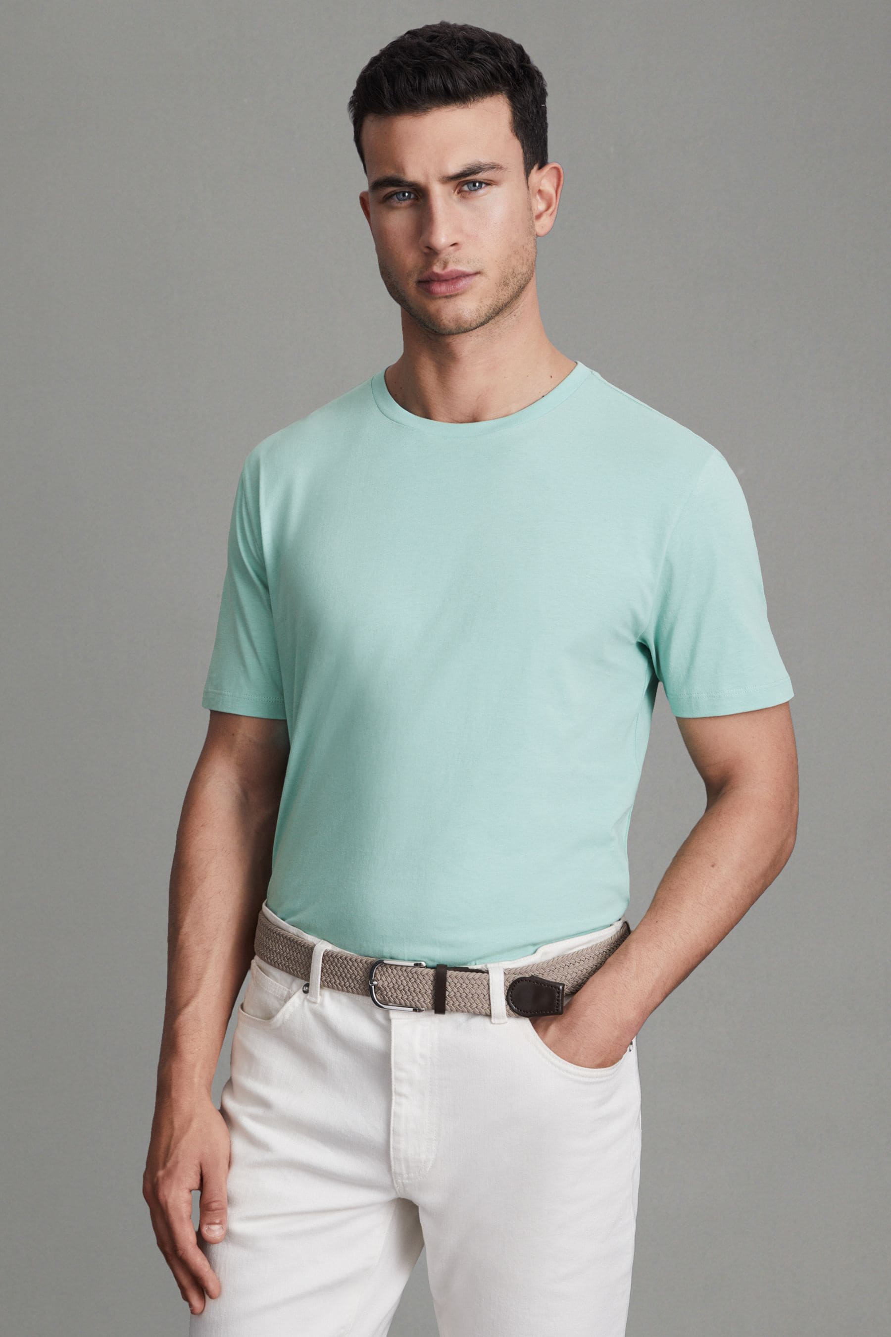 Reiss Bless Regular-fit Short-sleeve Cotton T-shirt In Ocean Green