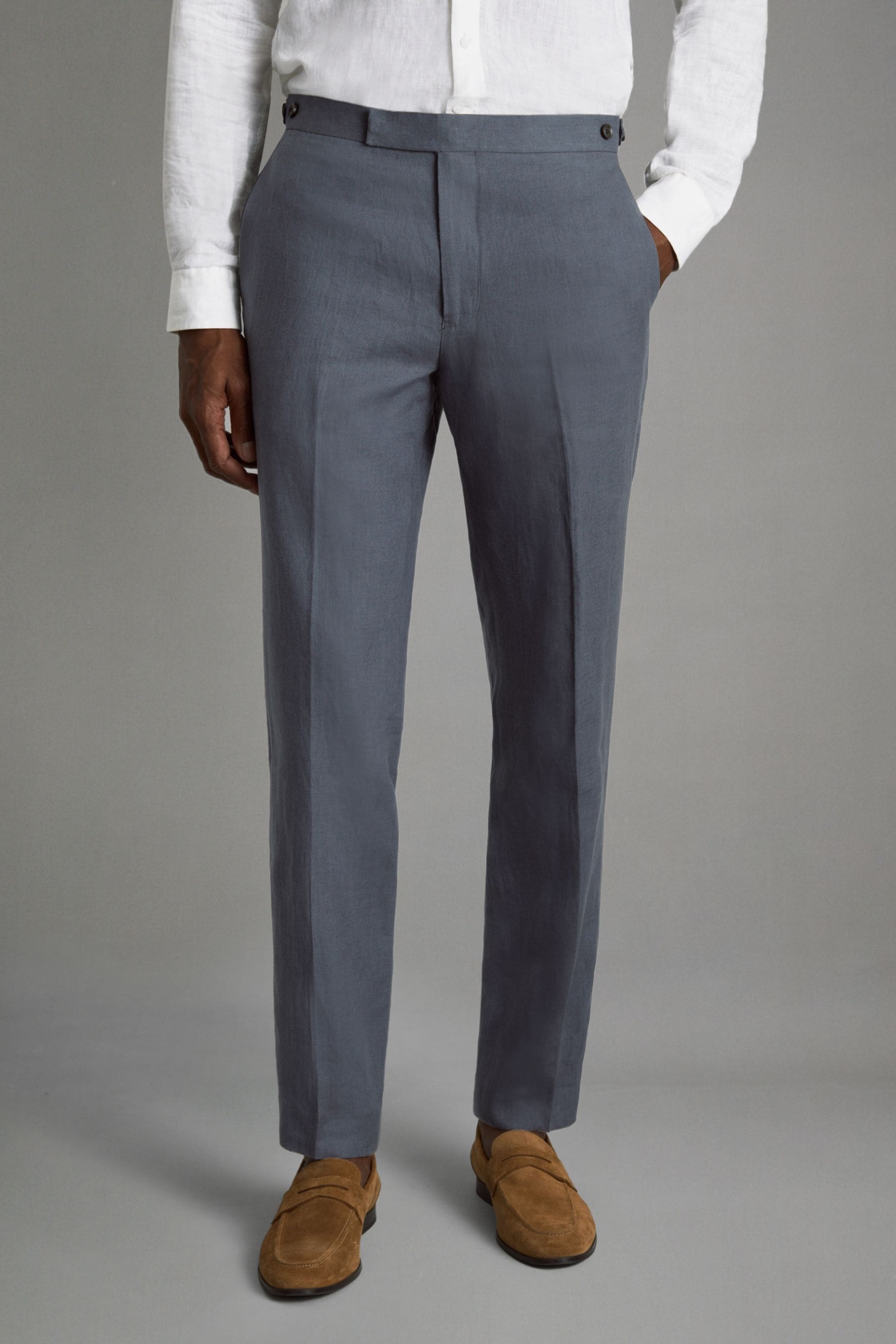 Shop Reiss Kin - Airforce Blue Slim Fit Linen Adjuster Trousers, 30