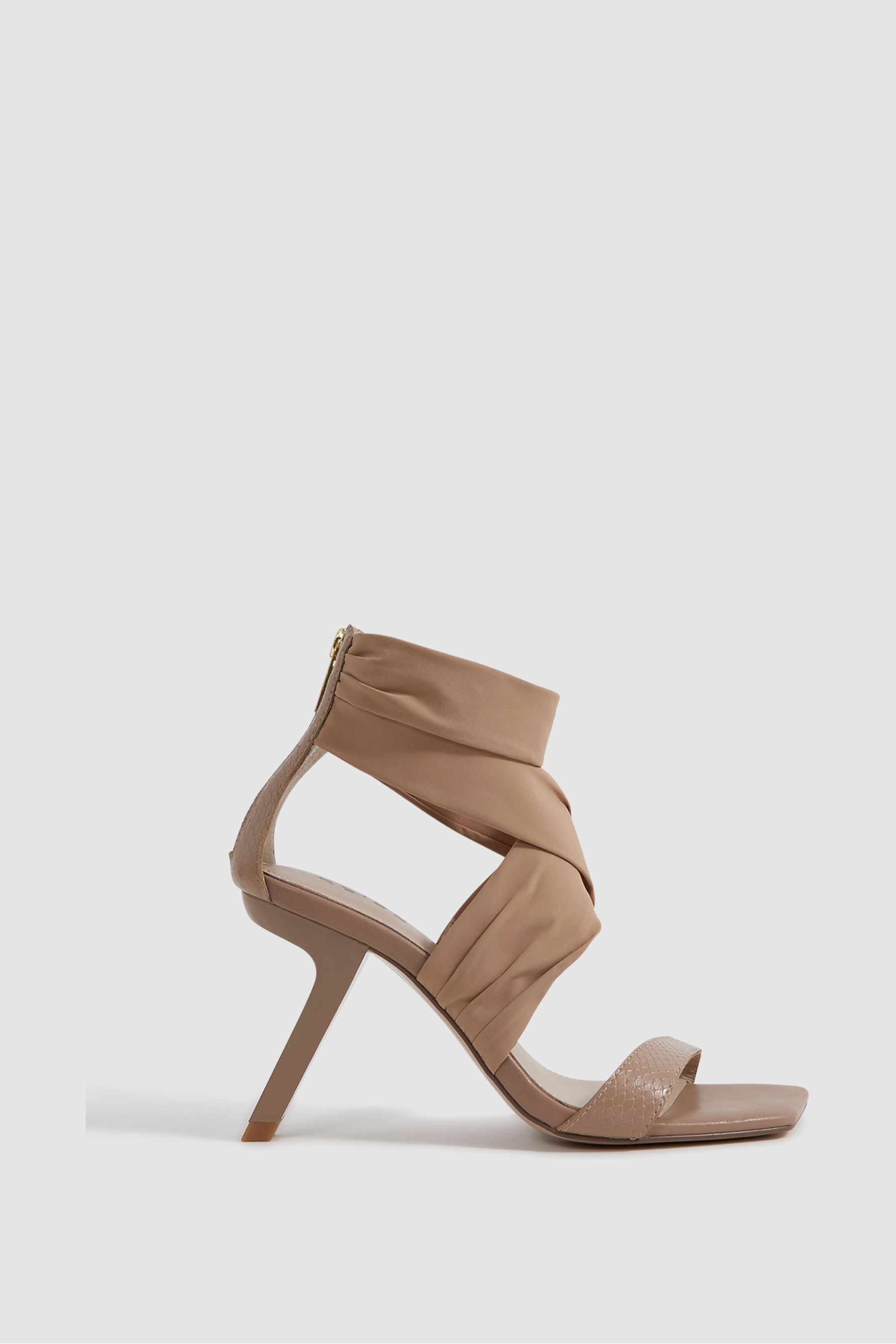 Reiss Nude Wrap Front Angled Heels, 8