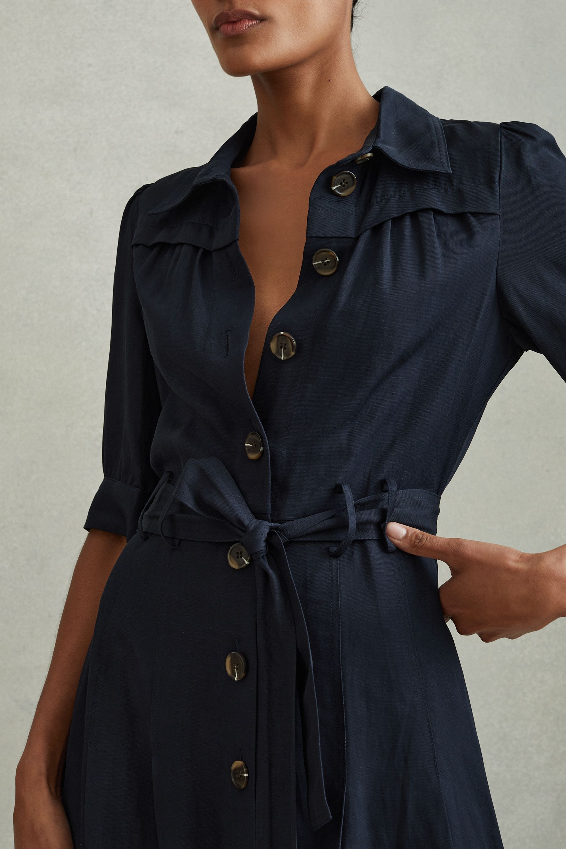 Shop Reiss Malika - Navy Petite Belted Cap Sleeve Midi Dress, Us 8