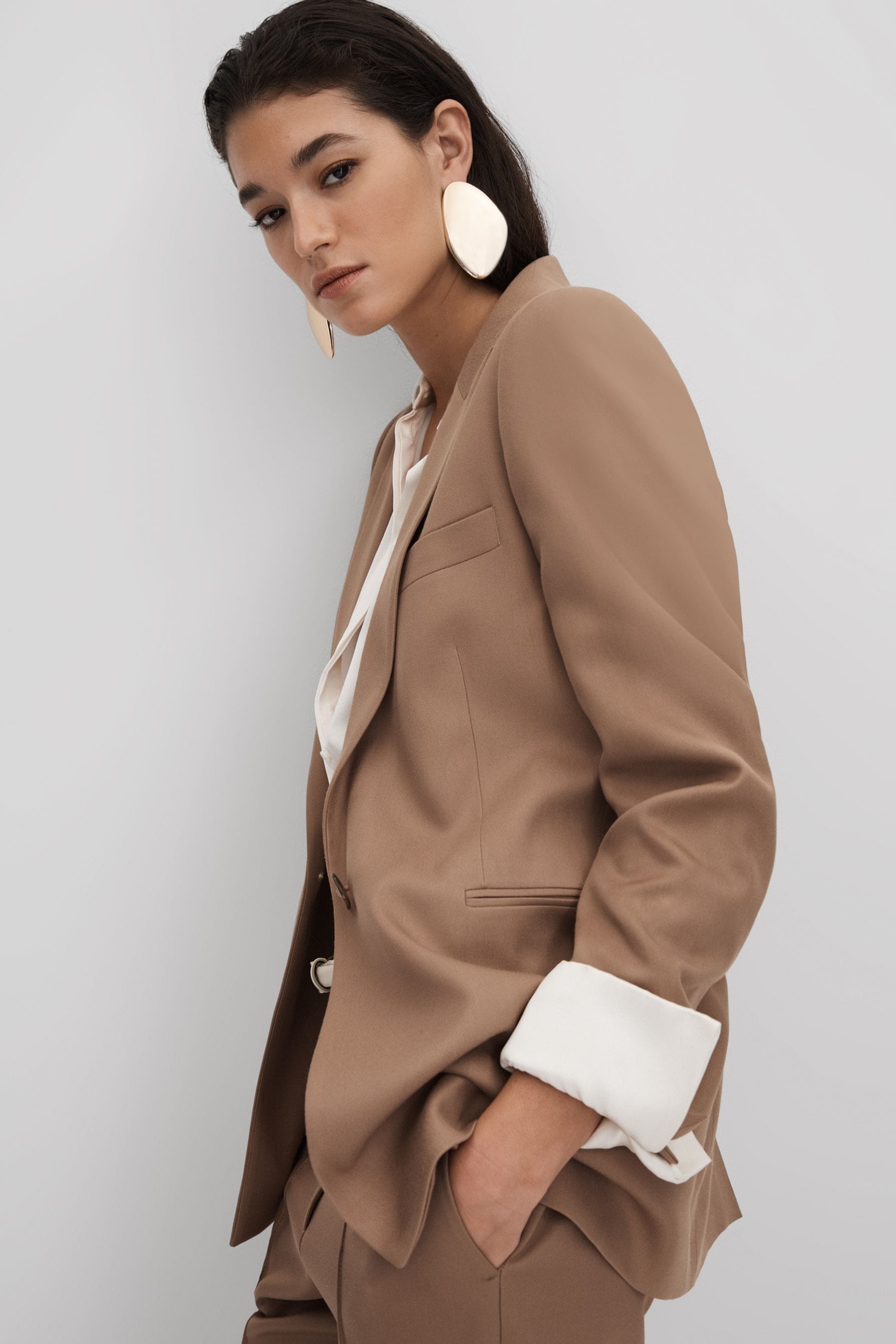 Reiss Wren - Mink Neutral Single Breasted Suit Blazer, Us 0