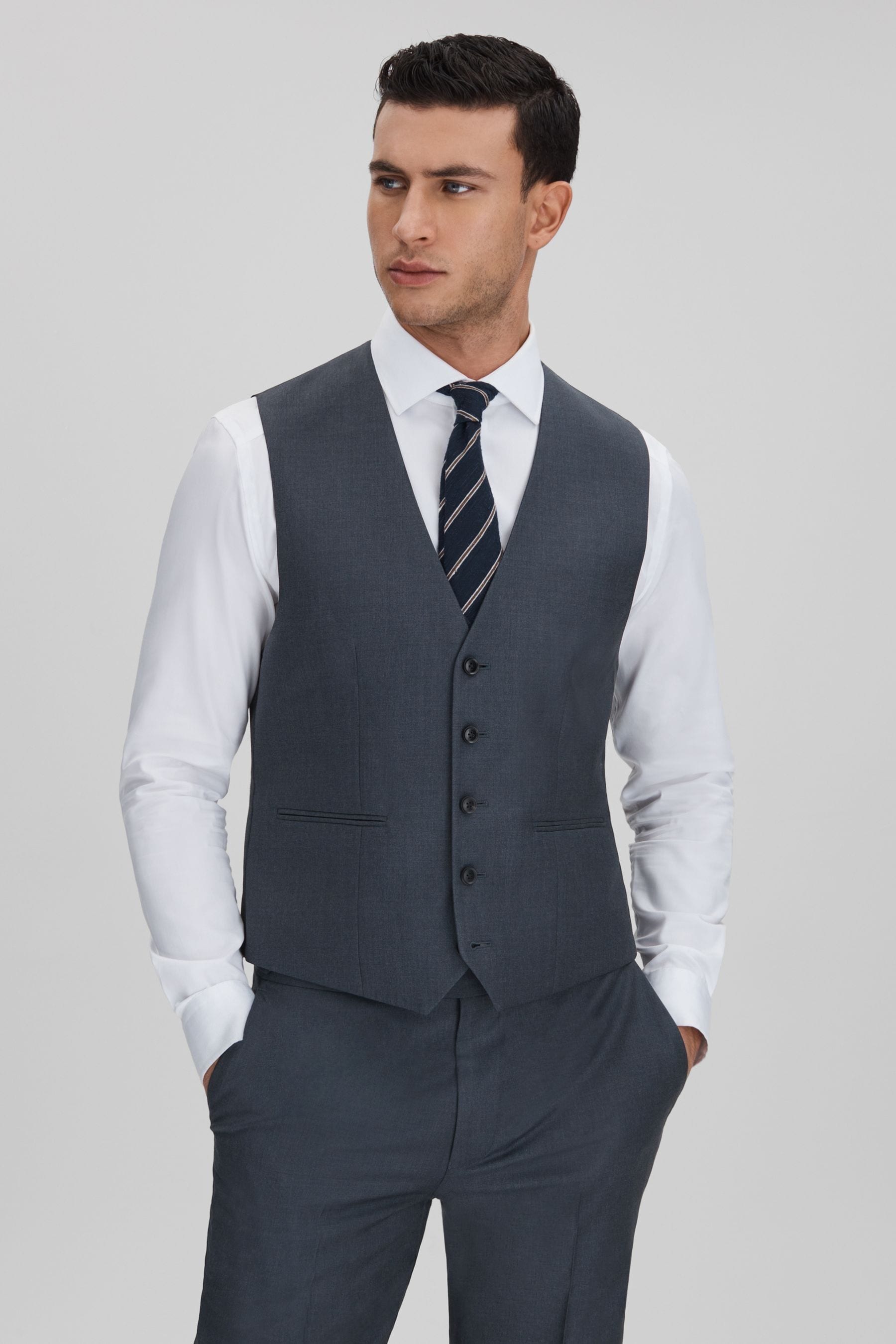Shop Reiss Humble - Airforce Blue Slim Fit Single Breasted Wool Waistcoat, 42
