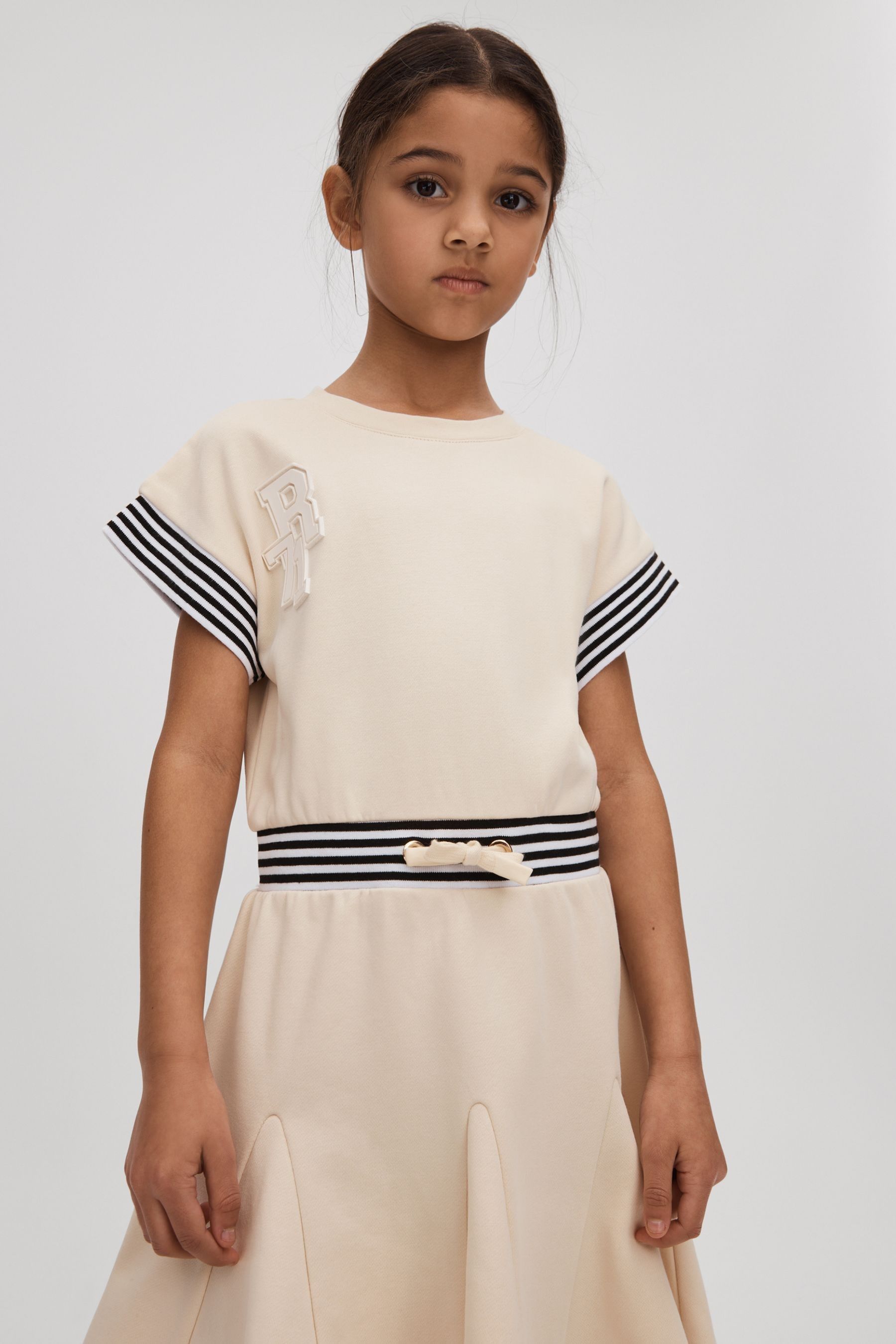 Reiss Kids' Milo - Ivory Senior Cotton Blend Logo Dress, 12 In Neutral