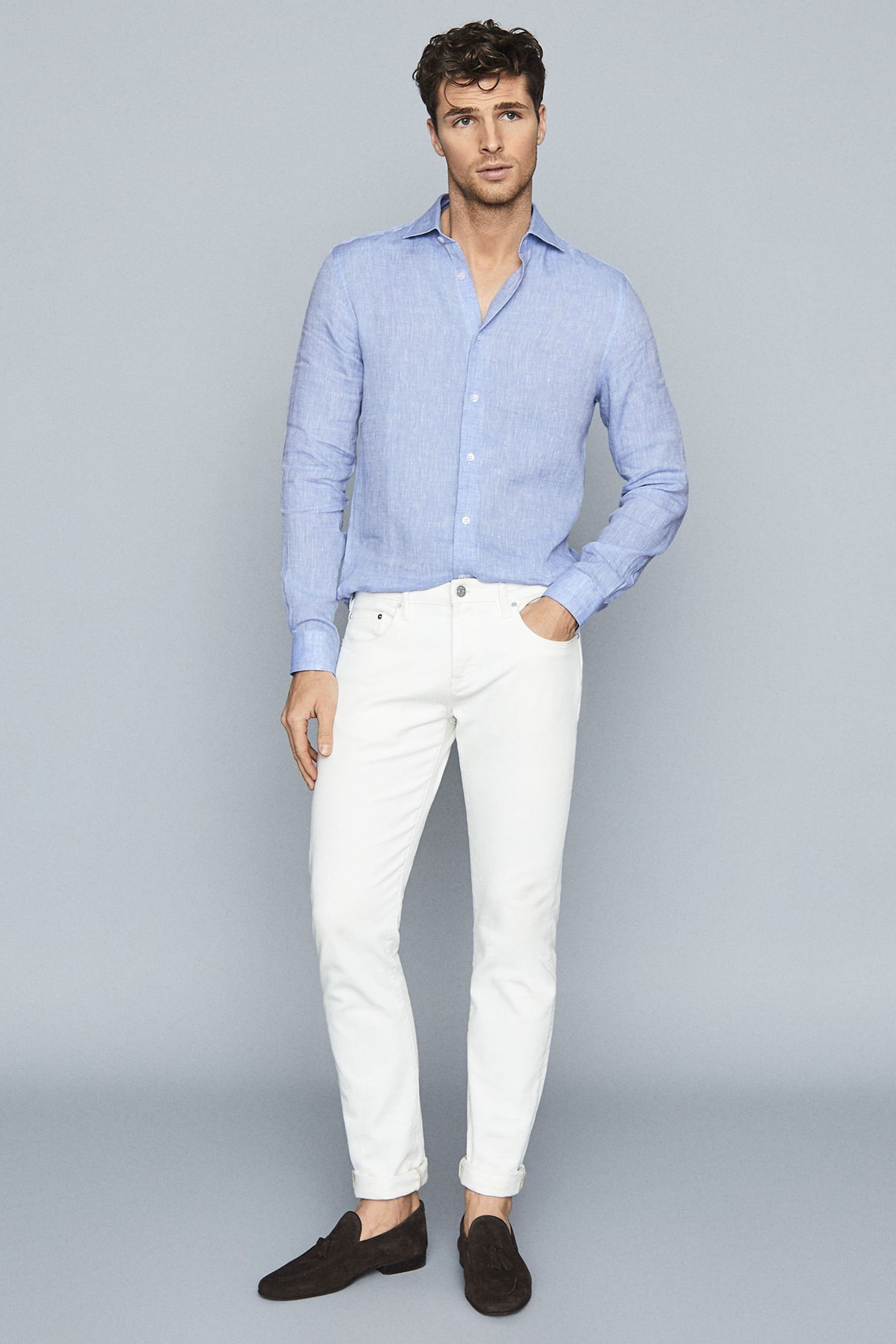 Shop Reiss Ruban - Soft Blue Linen Regular Fit Shirt, Uk X-small