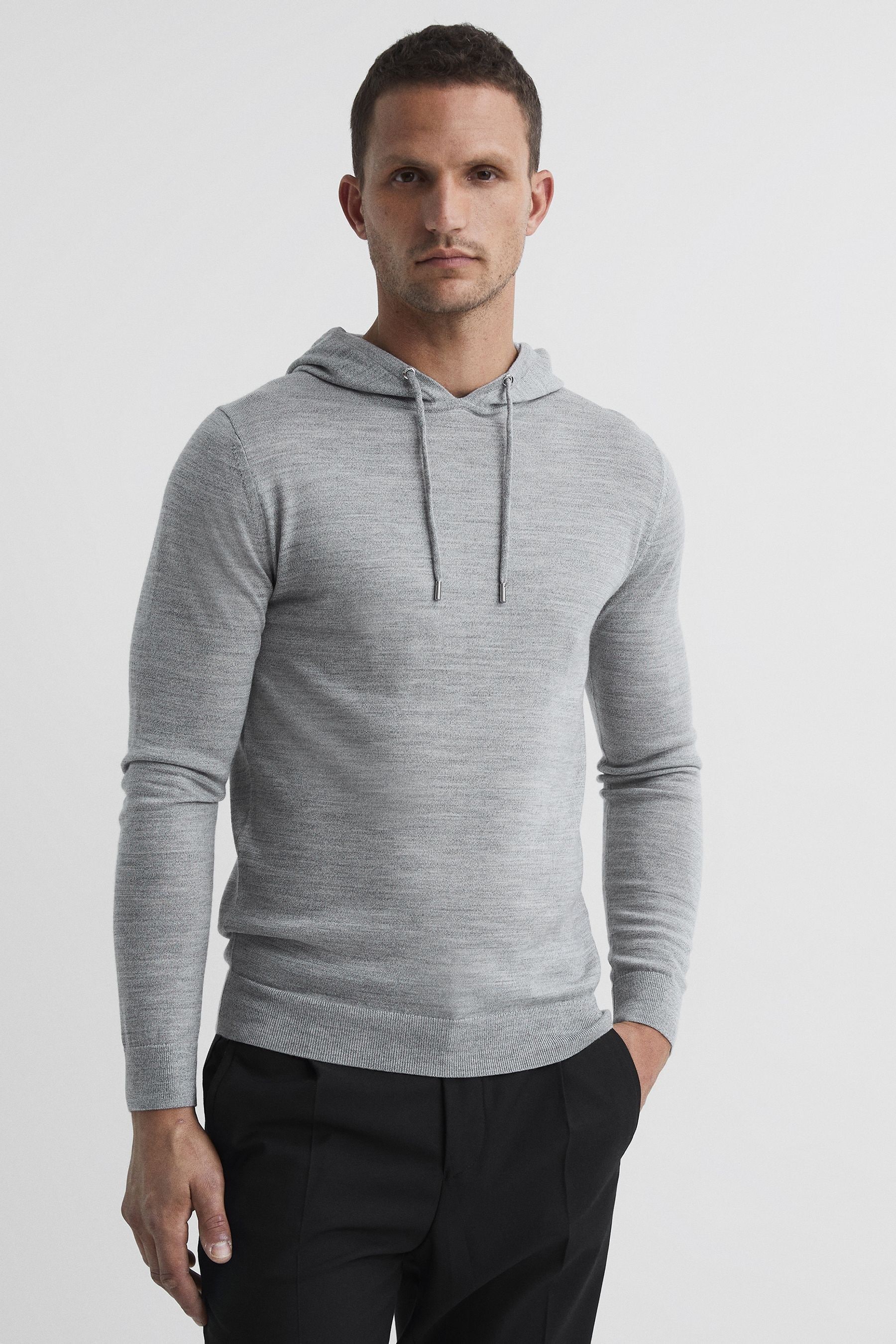 Reiss Holland Merino Wool Solid Regular Fit Hoodie In Soft Grey