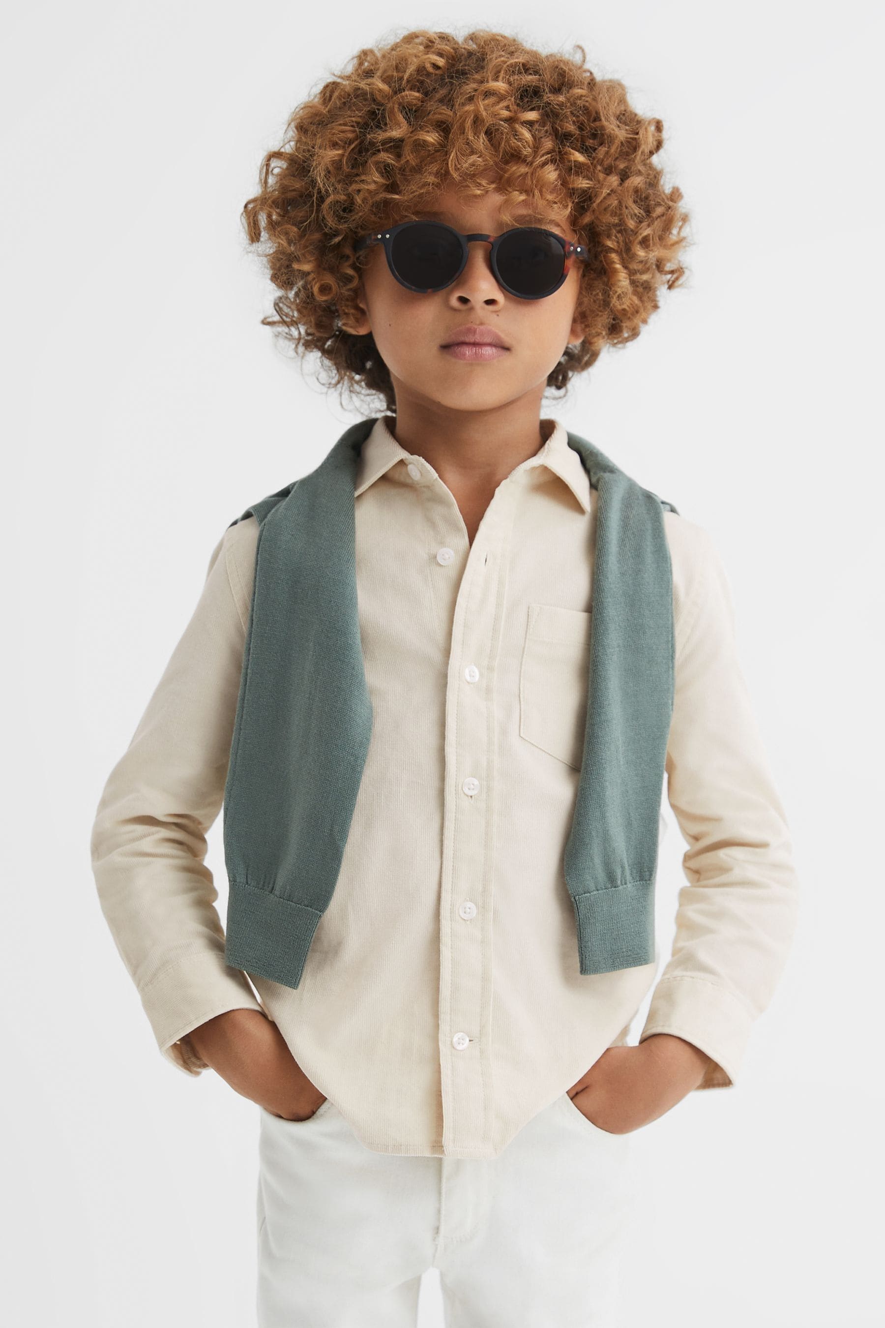 Reiss Kids' Albion - White Junior Corduroy Cutaway Collar Shirt, Uk 7-8 Yrs