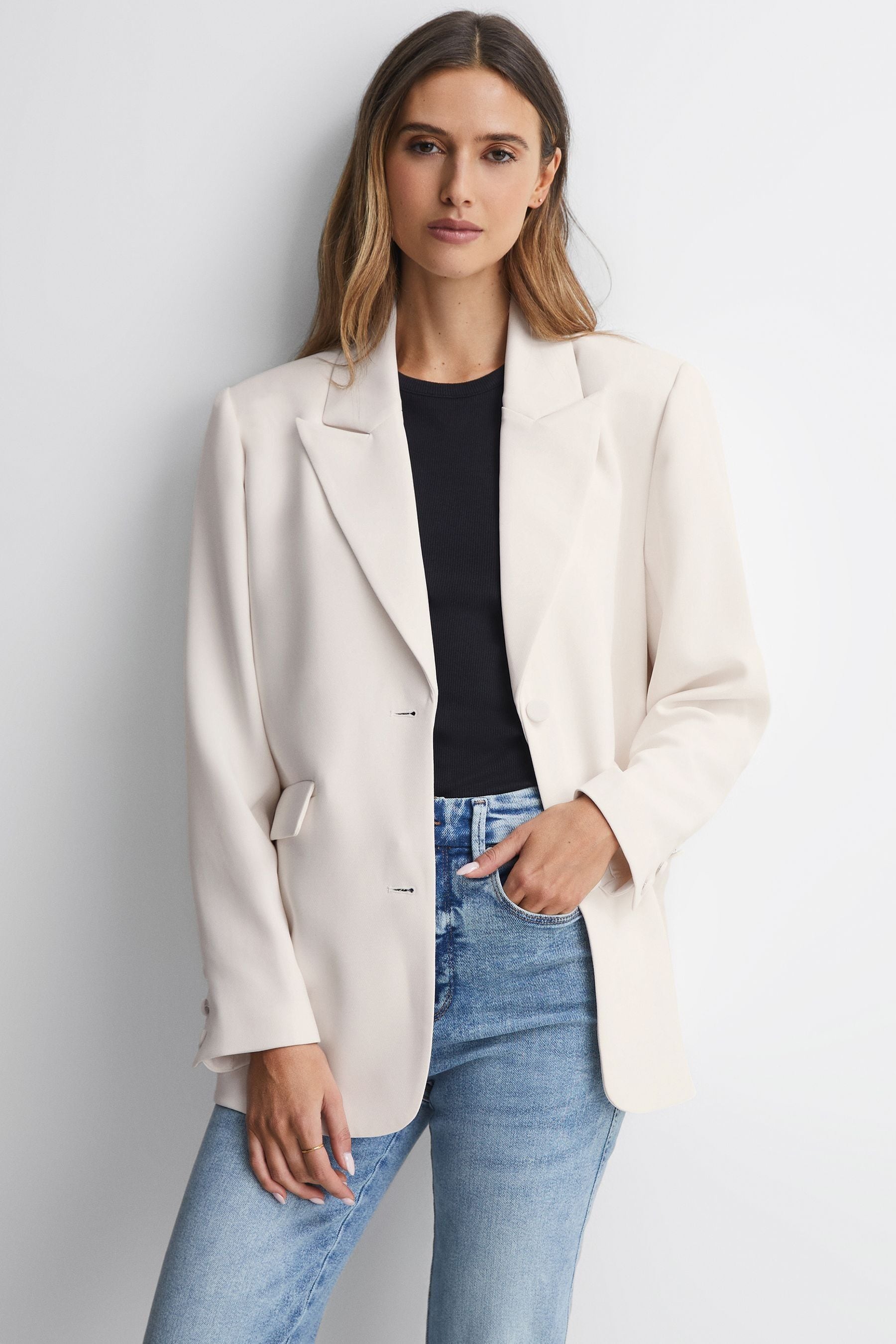 Good American Single Breasted Blazer, , Size: 2XL, Cream