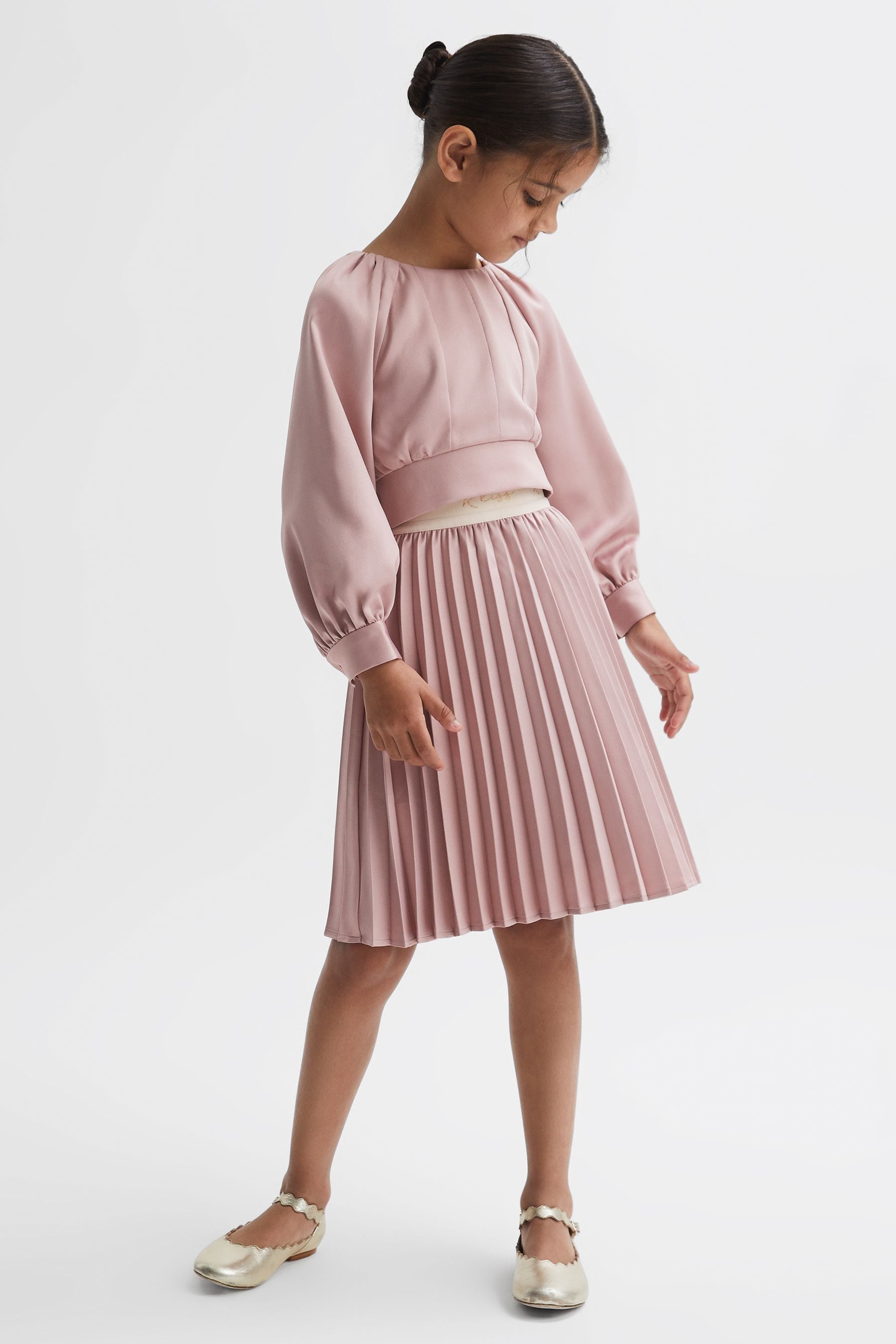 Reiss Ezra - Pink Senior Pleated Elasticated Skirt, Uk 9-10 Yrs