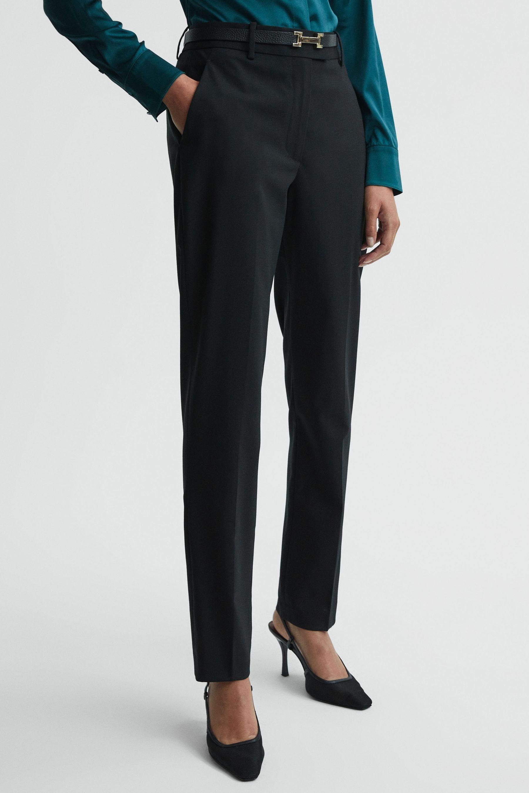 Reiss Black Petite Slim Fit Wool Blend Trousers In Black