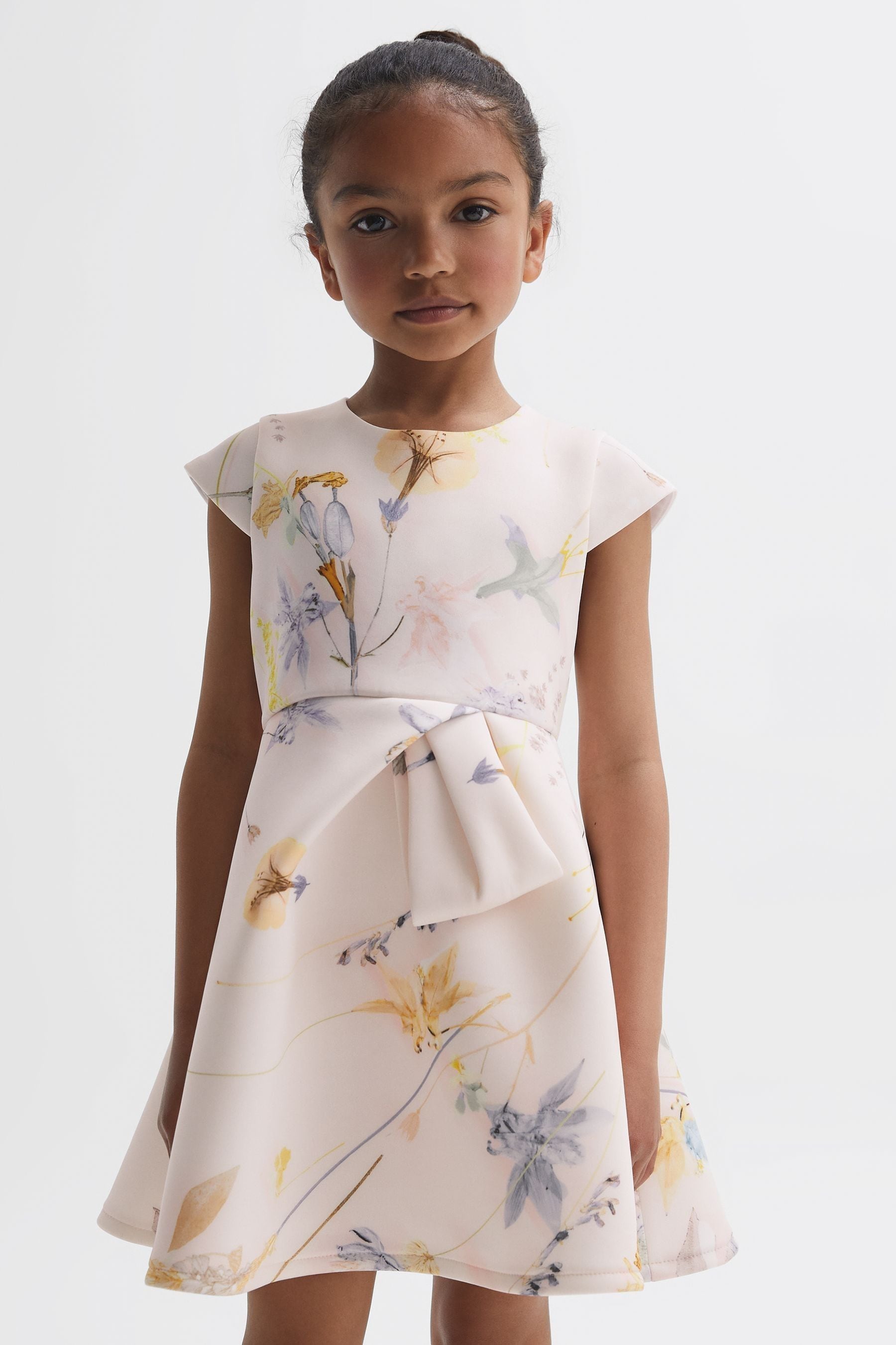 Reiss Eda Scuba Dress Polyester Floral, Pink/Yellow Size: 8