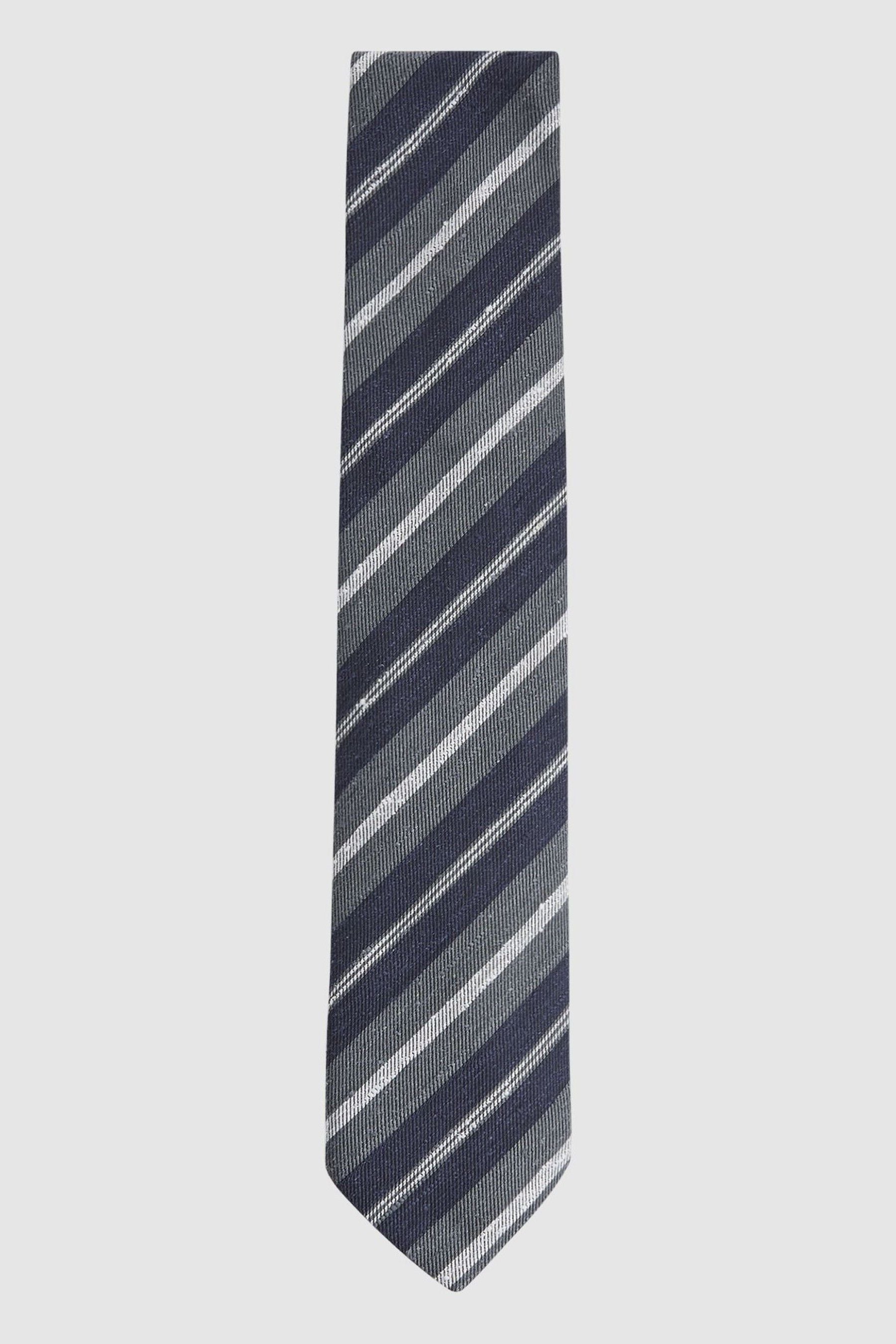 Reiss Lagoon - Navy Silk Textured Stripe Tie, One