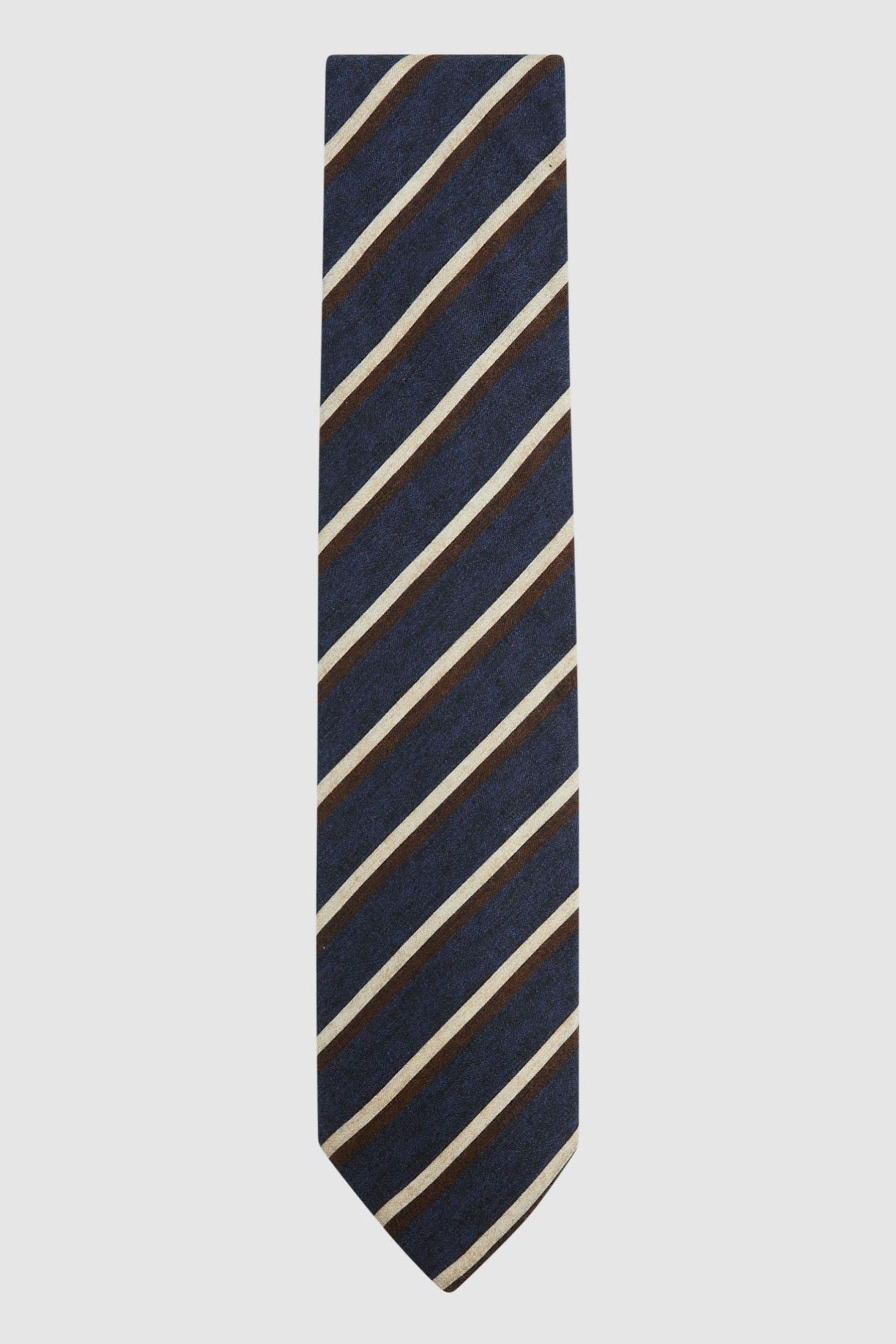 Reiss Dino - Navy Wool-cotton Striped Tie, One