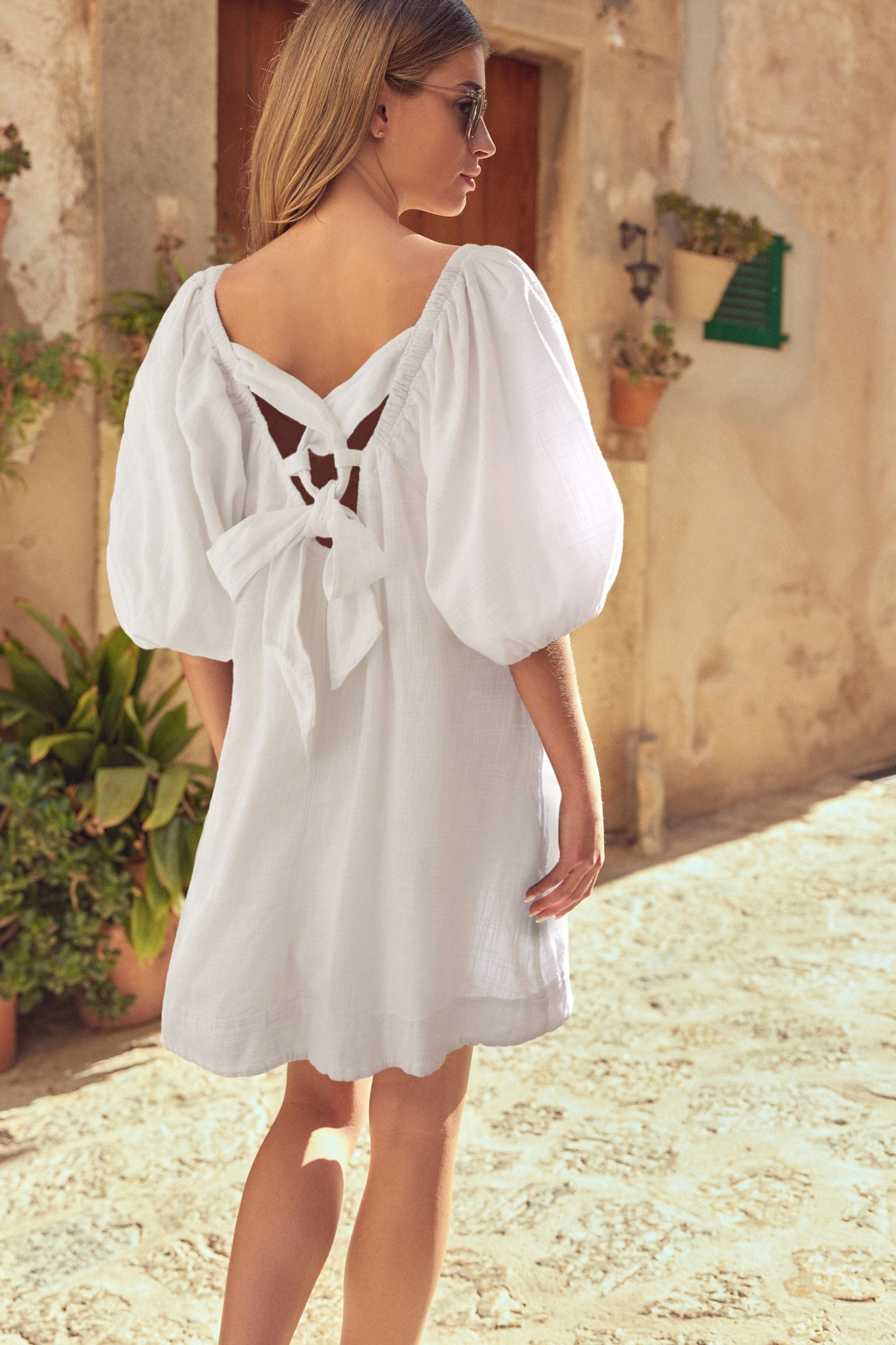 Womens Next White Linen Blend Puff Sleeve Mini Dress - White Reviews | Next  Reviews | Feefo