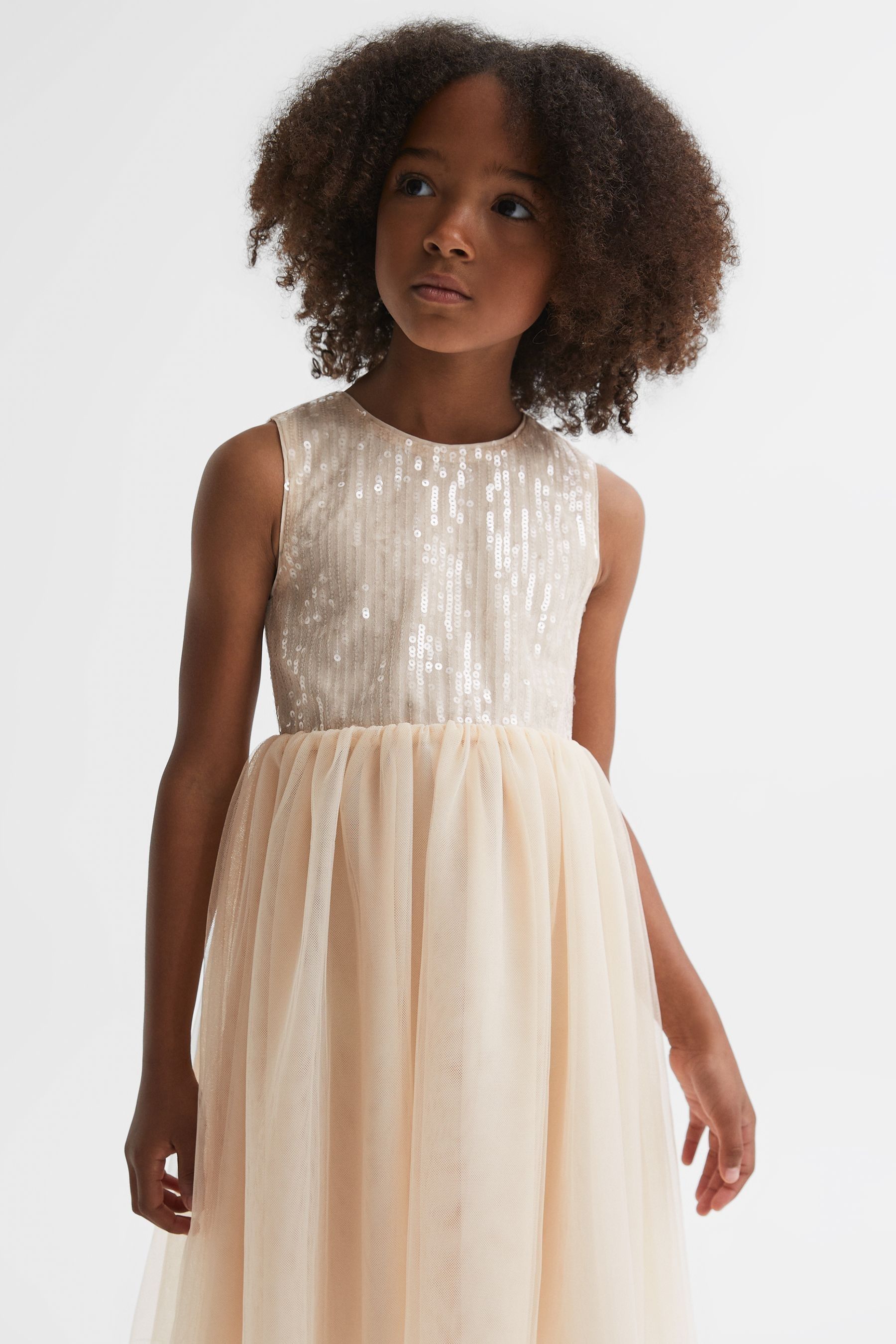 Reiss Kids' Maxine - Pink Senior Sequin Tulle Dress, Uk 9-10 Yrs