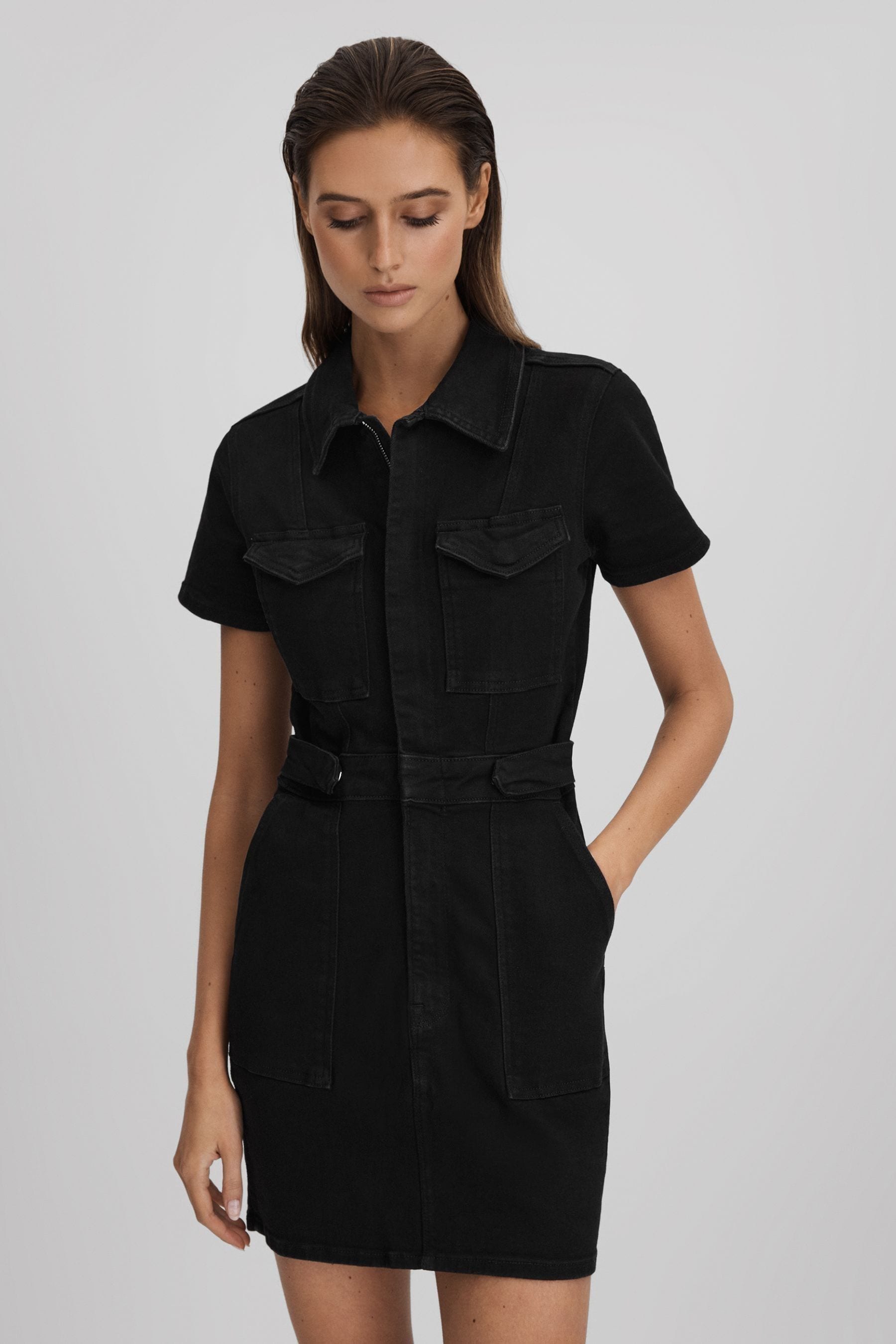 Good American Black  Denim Mini Dress