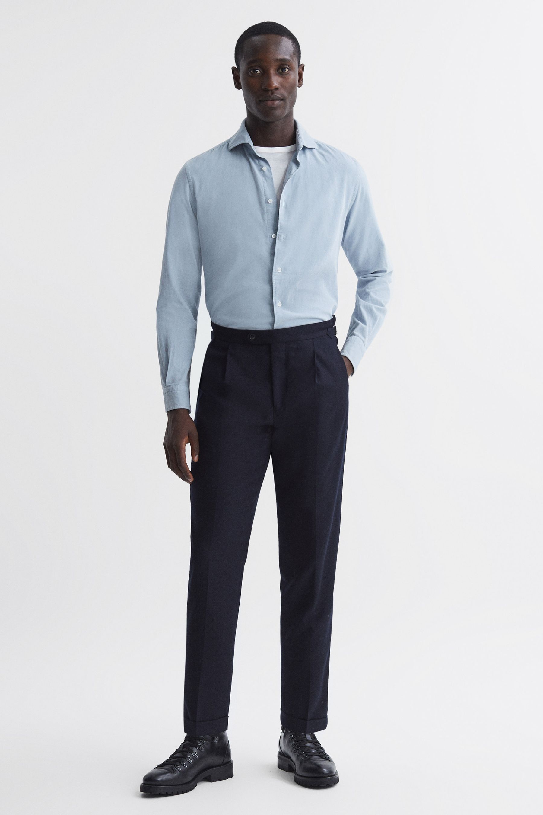 Reiss Soft Blue Corduroy Cutaway Collar Shirt