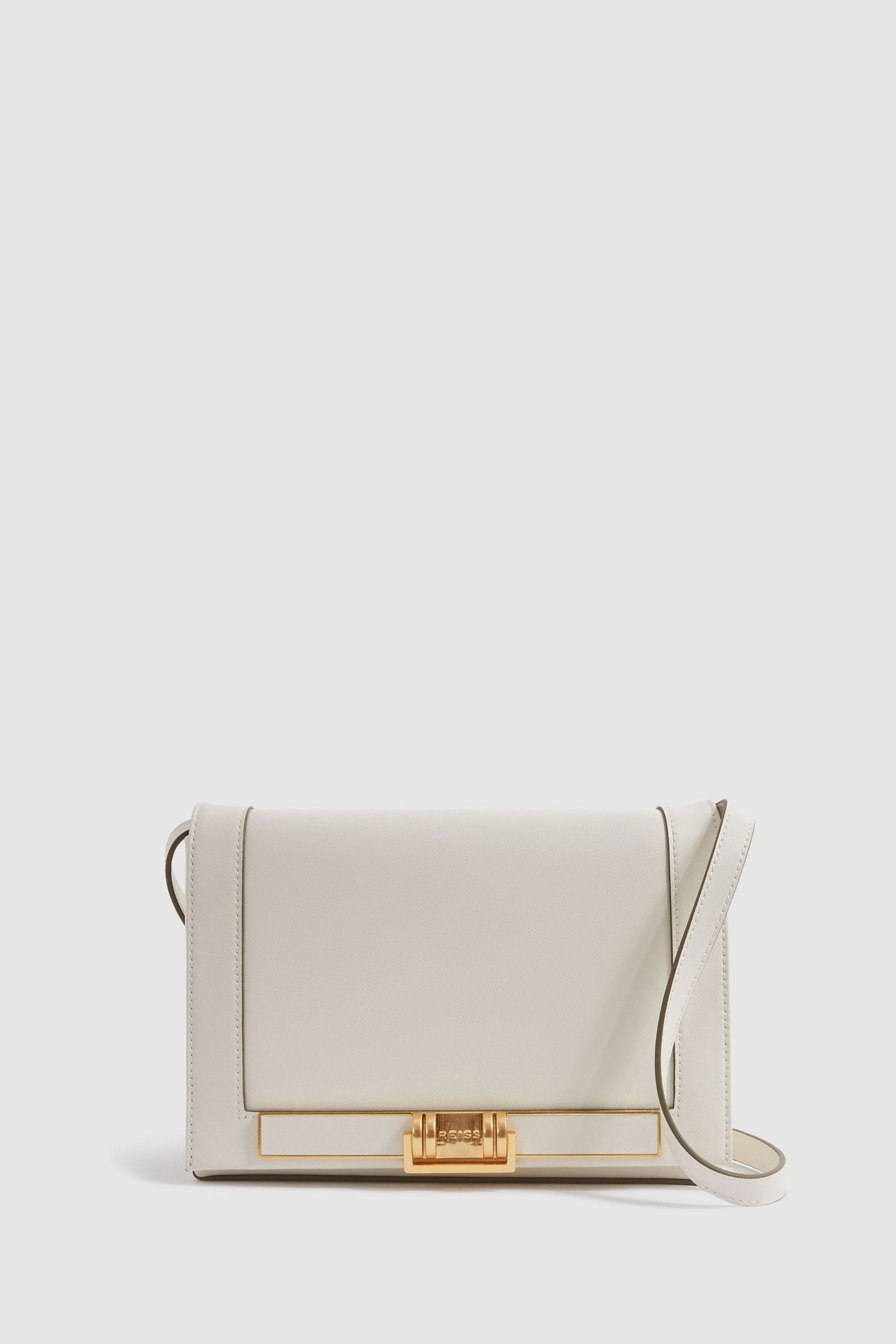 Shop Reiss Kora - Off White Soft Leather Trapezoid Crossbody Bag,