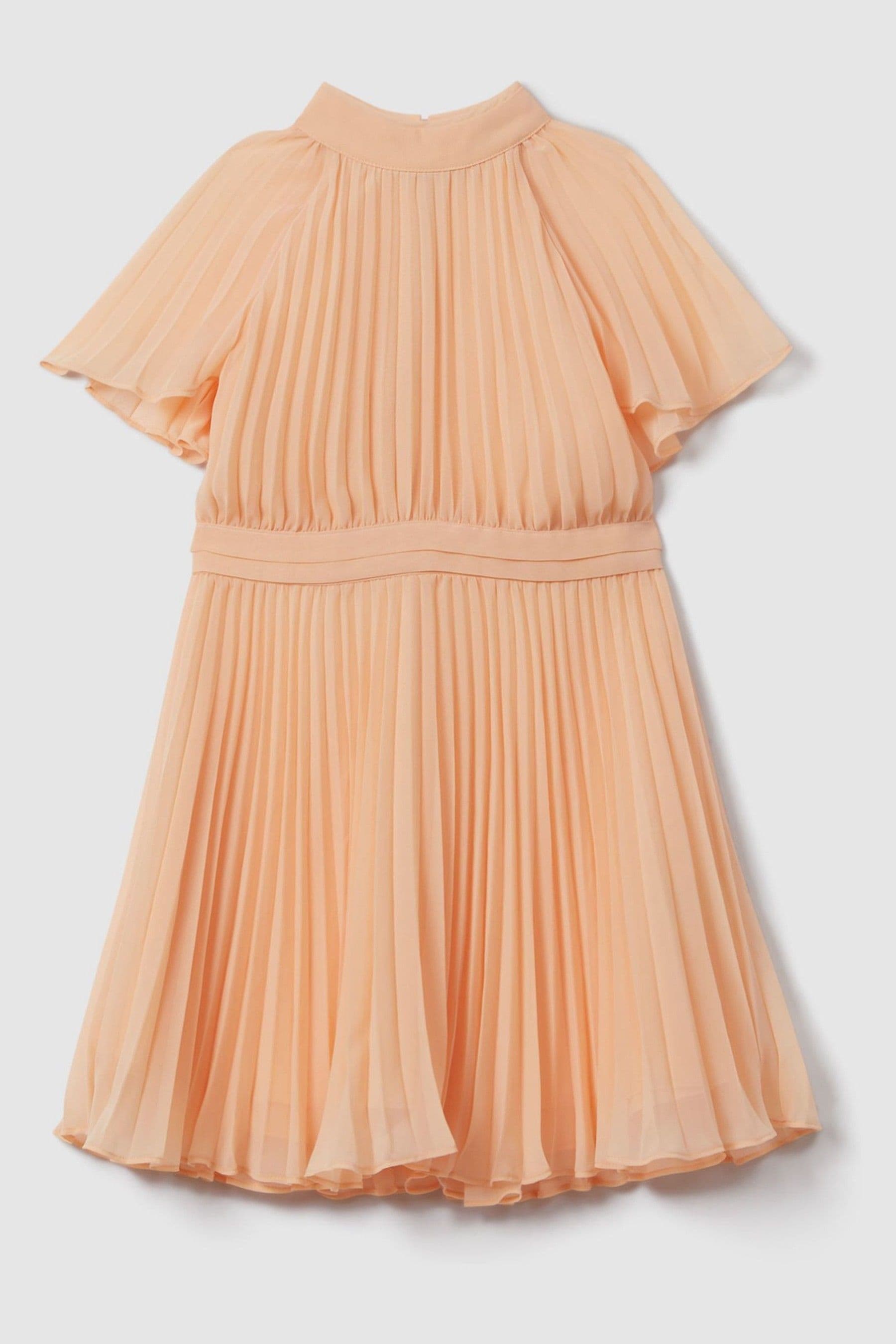 Reiss Verity - Apricot Teen Pleated Cape Sleeve Dress, Uk 13-14 Yrs